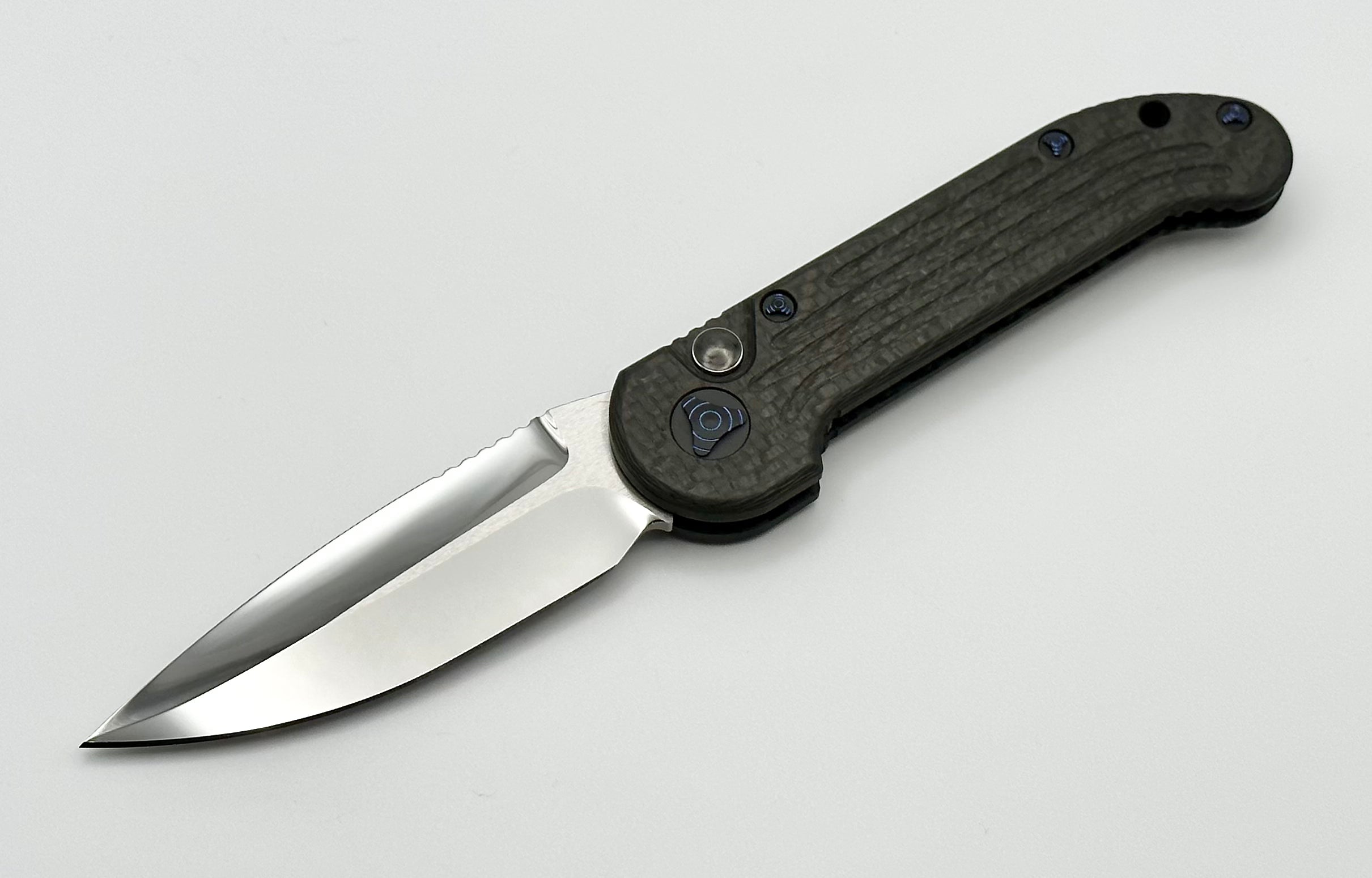 Premium Marfione Custom LUDT Knife - Mirror Polish with Carbon Fiber & Blue Accents