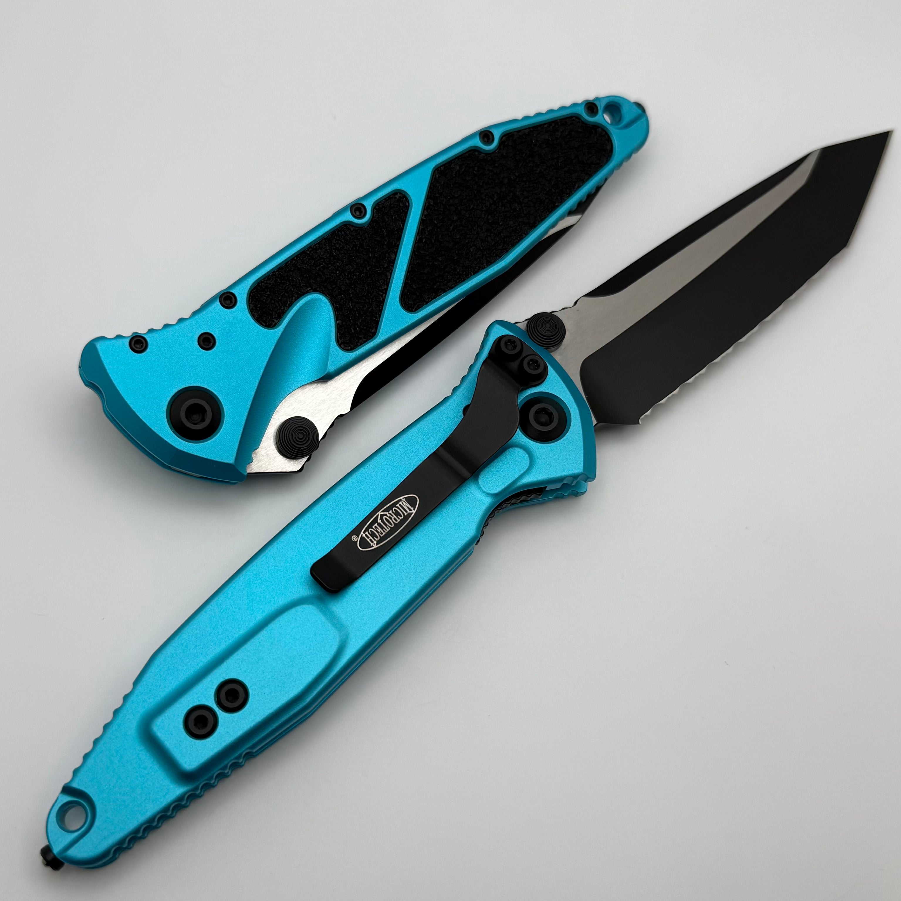 Premium Microtech Socom Elite Tanto Edge Full Serrated Manual Knife - Turquoise