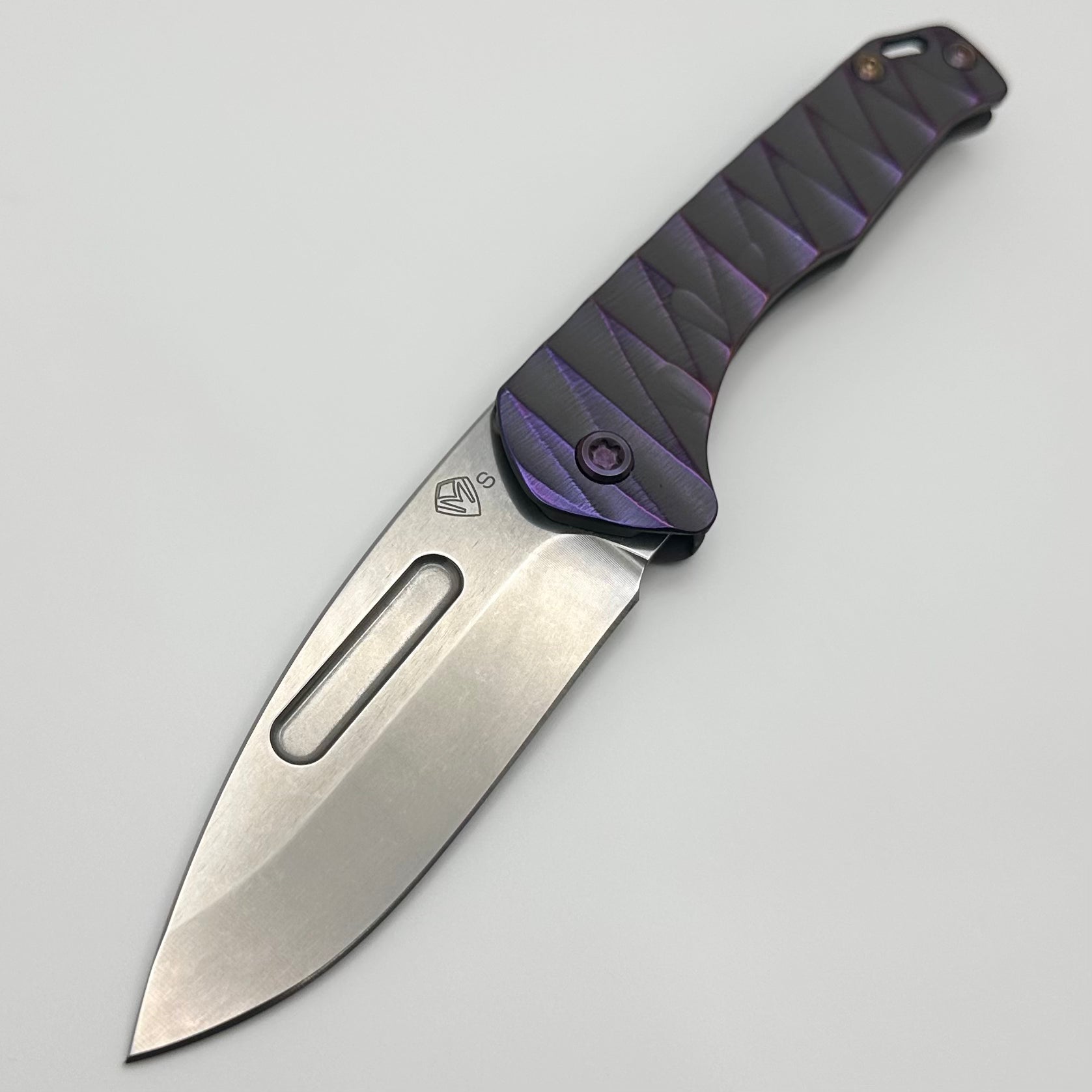 Medford Praetorian Slim S35VN Tactical Knife - Premium Drop Point Blade with Cement Violet Lightning Handles