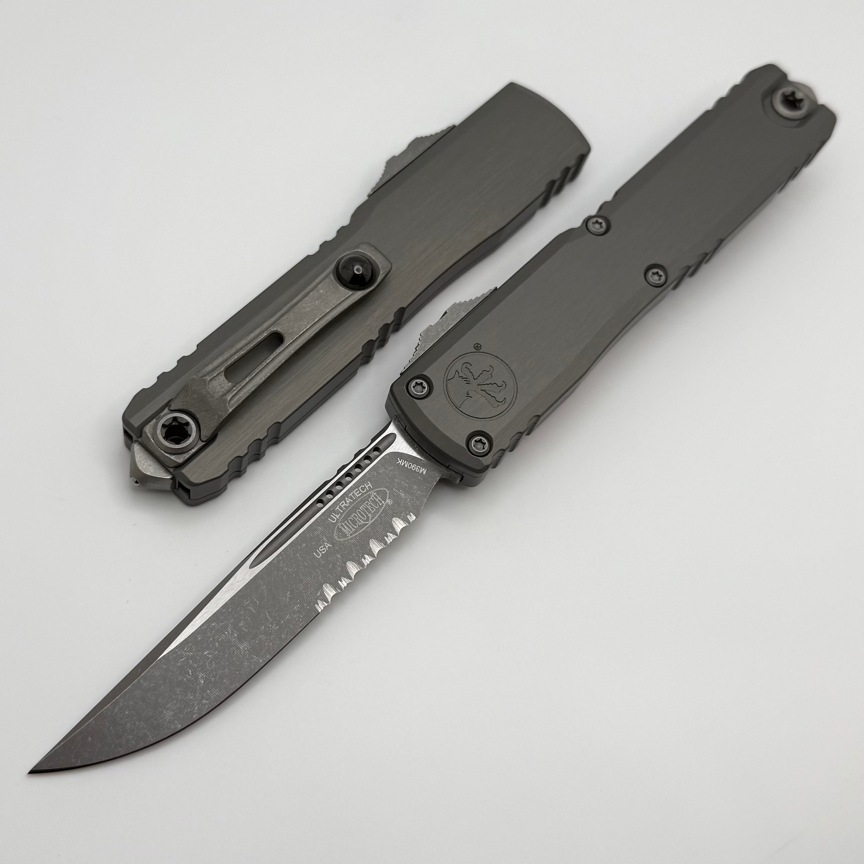 Microtech Ultratech ZBP S/E Apocalyptic Partial Serrated Knife - Premium M390MK Blade & Natural Clear Handle