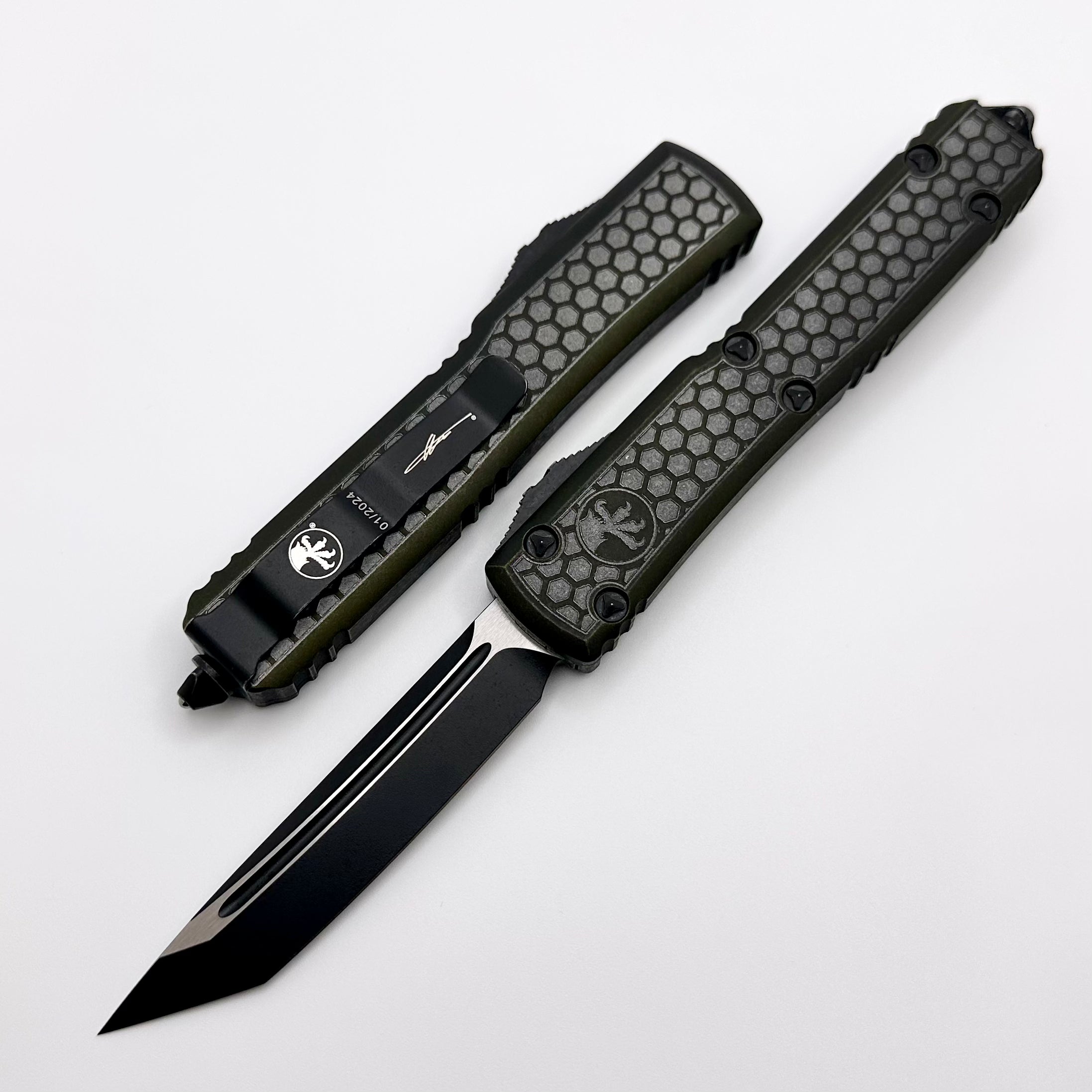 Microtech Ultratech Premium Tanto Blade Knife - Weathered OD Green Hex Pattern