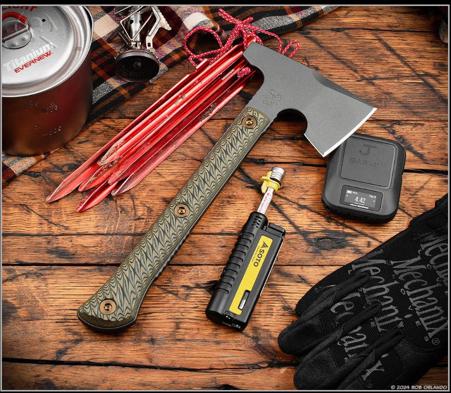 Premium RMJ Jenny Wren Hammer Poll Tomahawk - Ultimate Outdoor Tool with Dirty Olive G-10 Handle