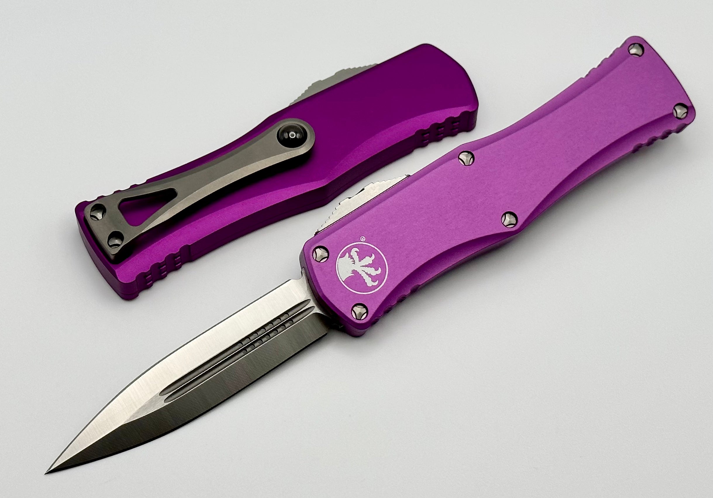 Premium Microtech Hera Double Edge Knife - M390 Steel & Violet Aluminum Handle