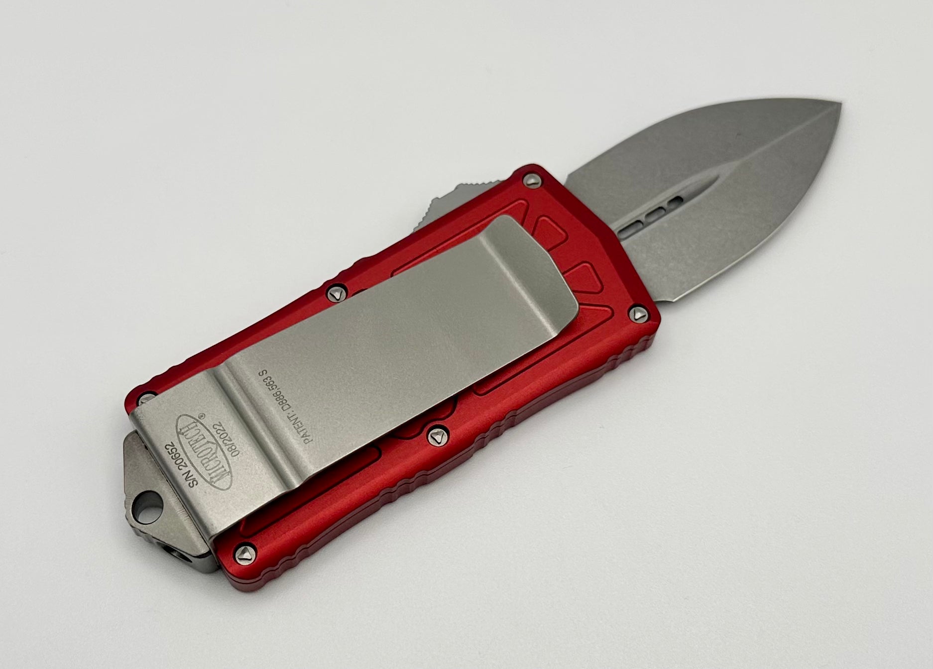 Premium Microtech Exocet Double Edge Knife - Stonewash & Red Edition