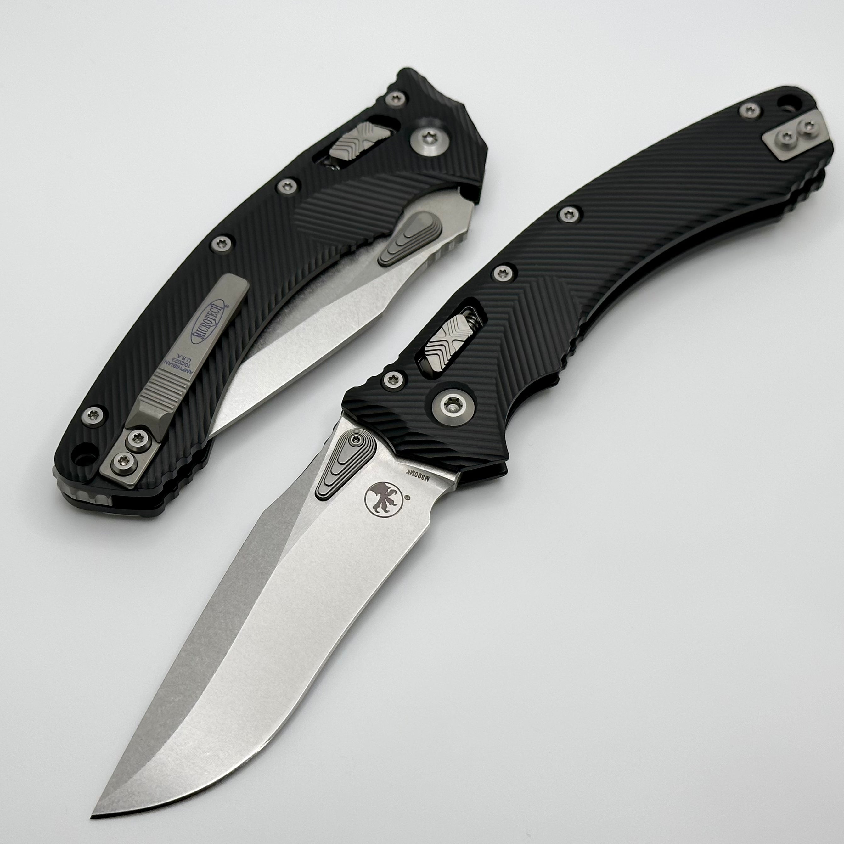 Microtech Amphibian RAM LOK Tactical Knife - Premium Black Fluted Aluminum & Stonewash M390MK Blade
