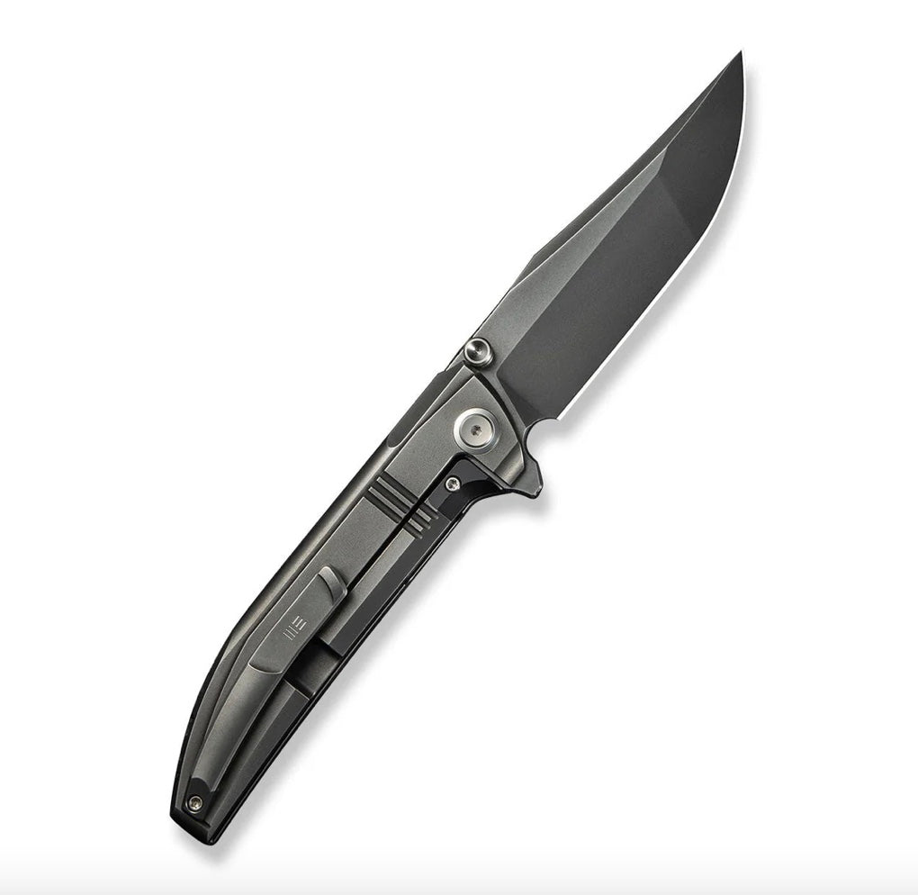 WE Knife Ezinta Flipper - Premium Polished Gray Titanium Integral Handle with Satin Holes & M390 Blade