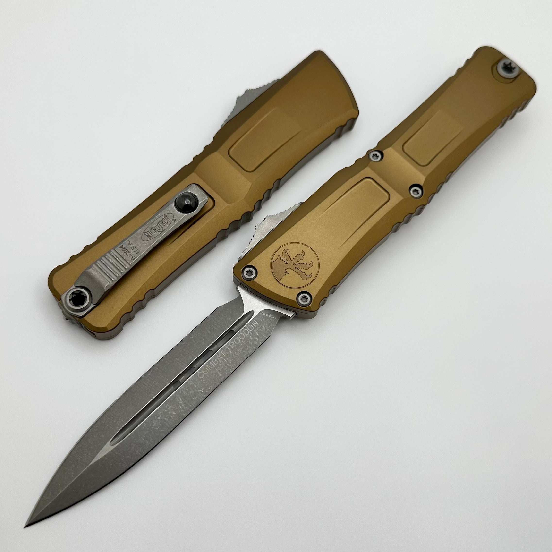 Premium Microtech Combat Troodon Gen III Apocalyptic Double Edge Tactical Knife with Tan Handle