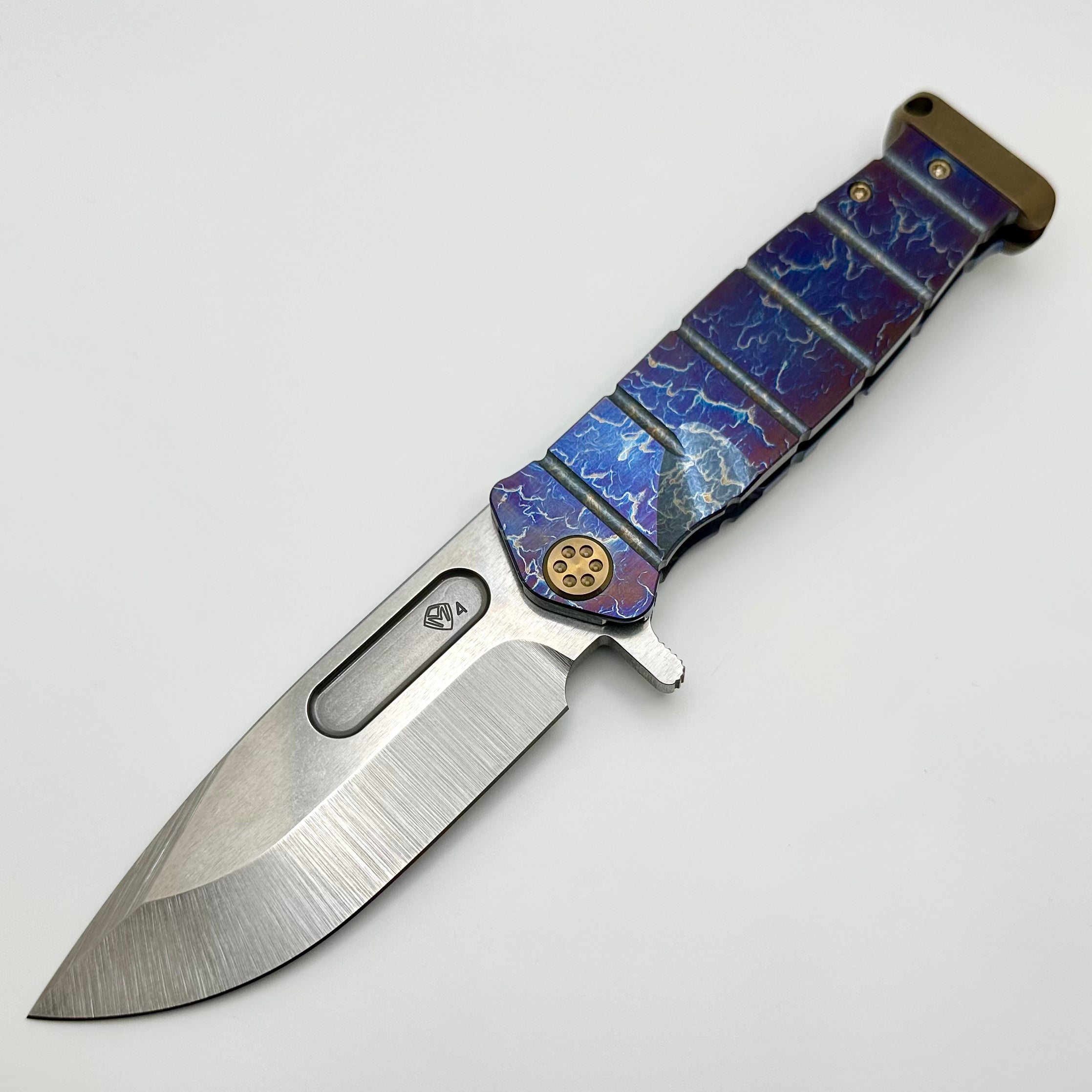 Premium Medford Knife Fighter Flipper - Ultimate USMC Edition with Acid Etch & Flamed/Blue Handles