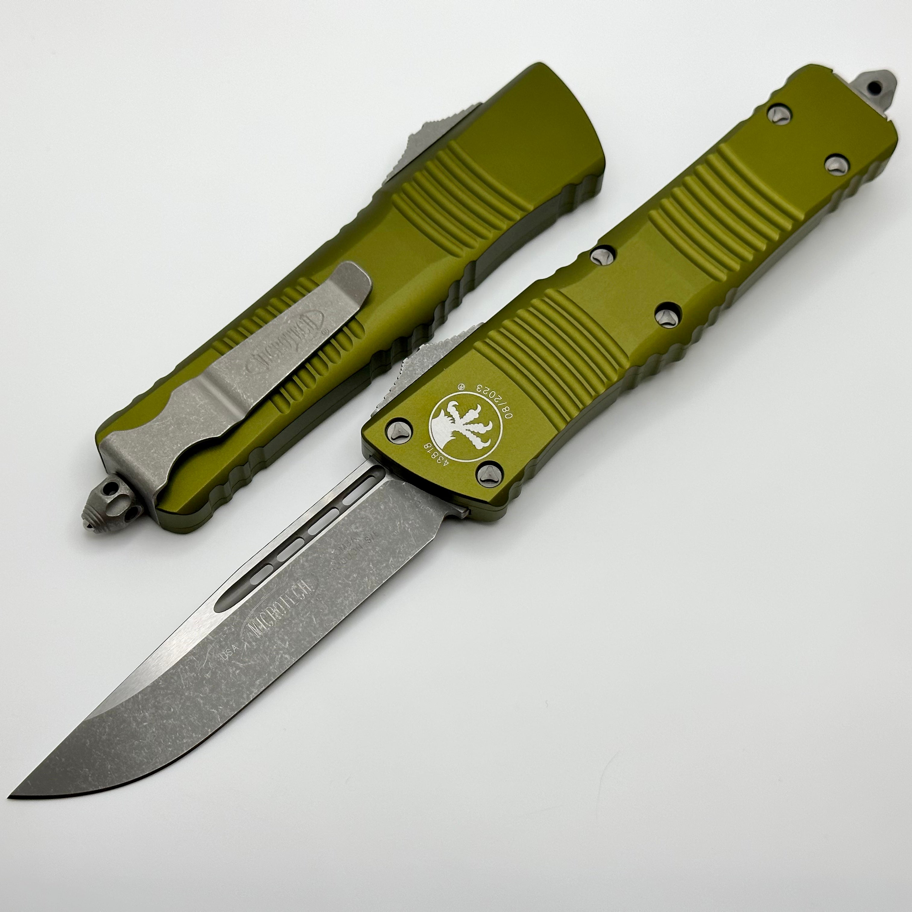 Microtech Combat Troodon Premium Automatic OTF Knife - Apocalyptic Finish & OD Green