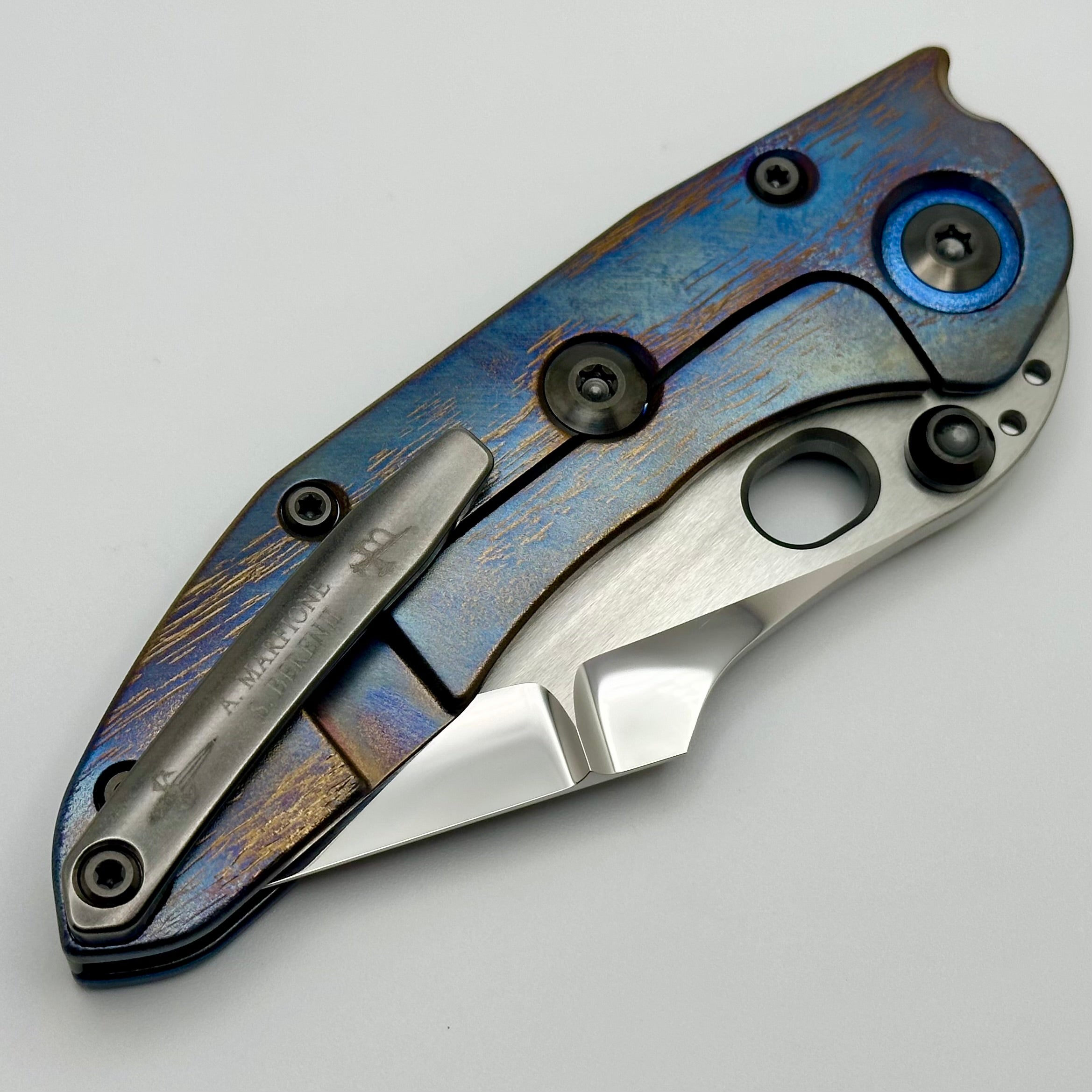 Premium Marfione Custom Stitch Cosmic Knife - Tritium Inlaid Double Star Blade