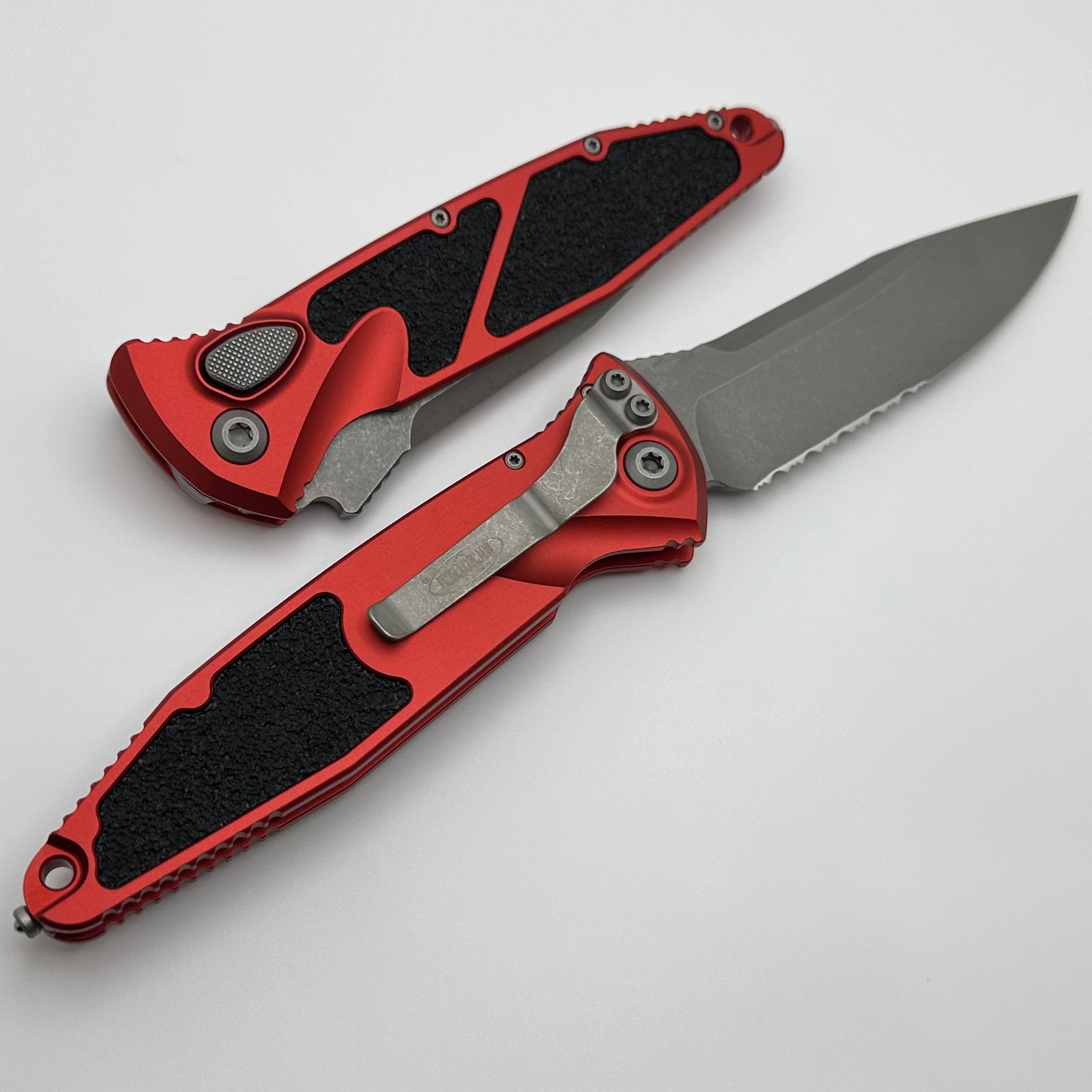 Microtech Socom Elite Auto Tactical Knife - Apocalyptic Red Handle, Partial Serrated Edge