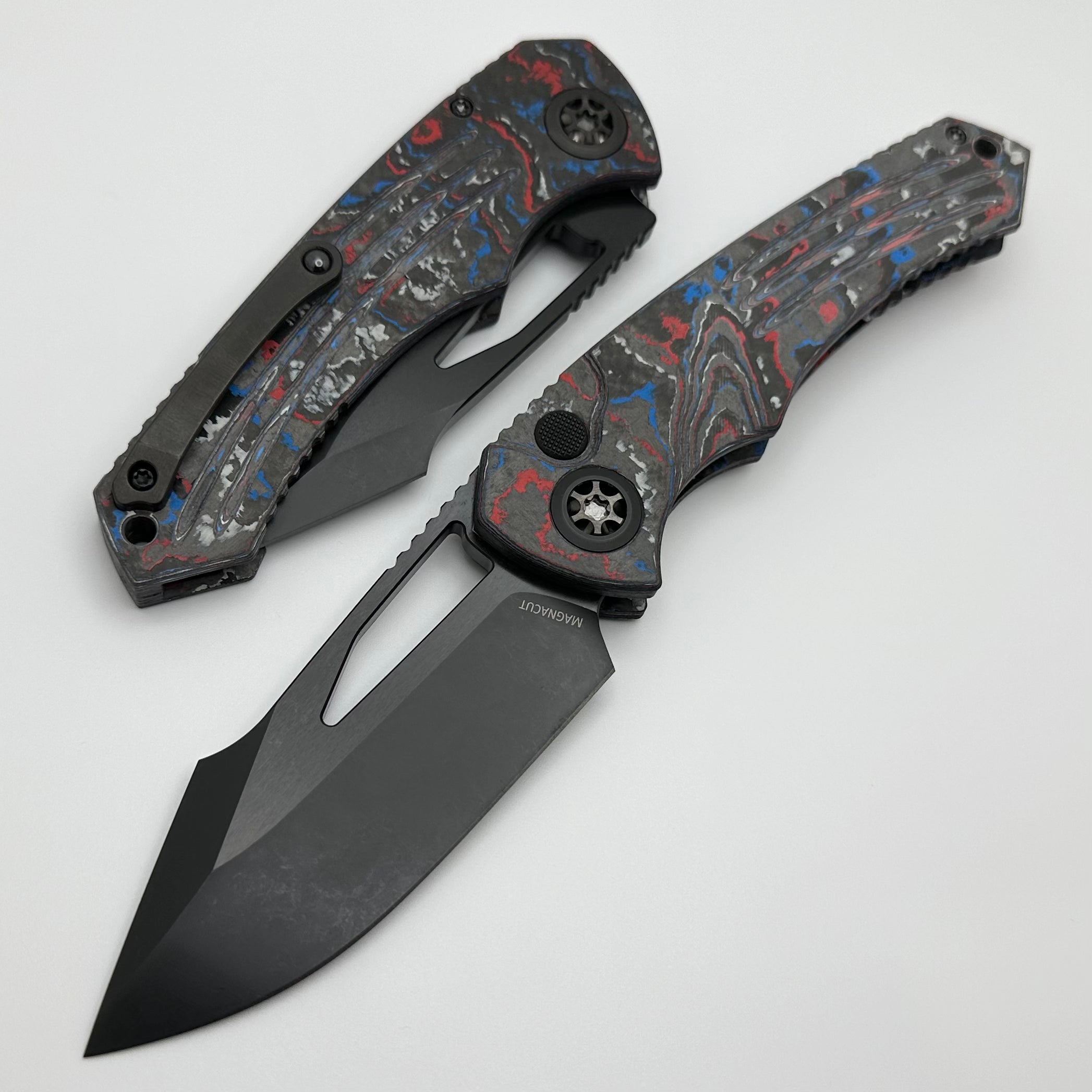 Heretic Knives Pariah M/A Premium Button Lock Folding Knife - Camo Carbon Handle & DLC MagnaCut Blade