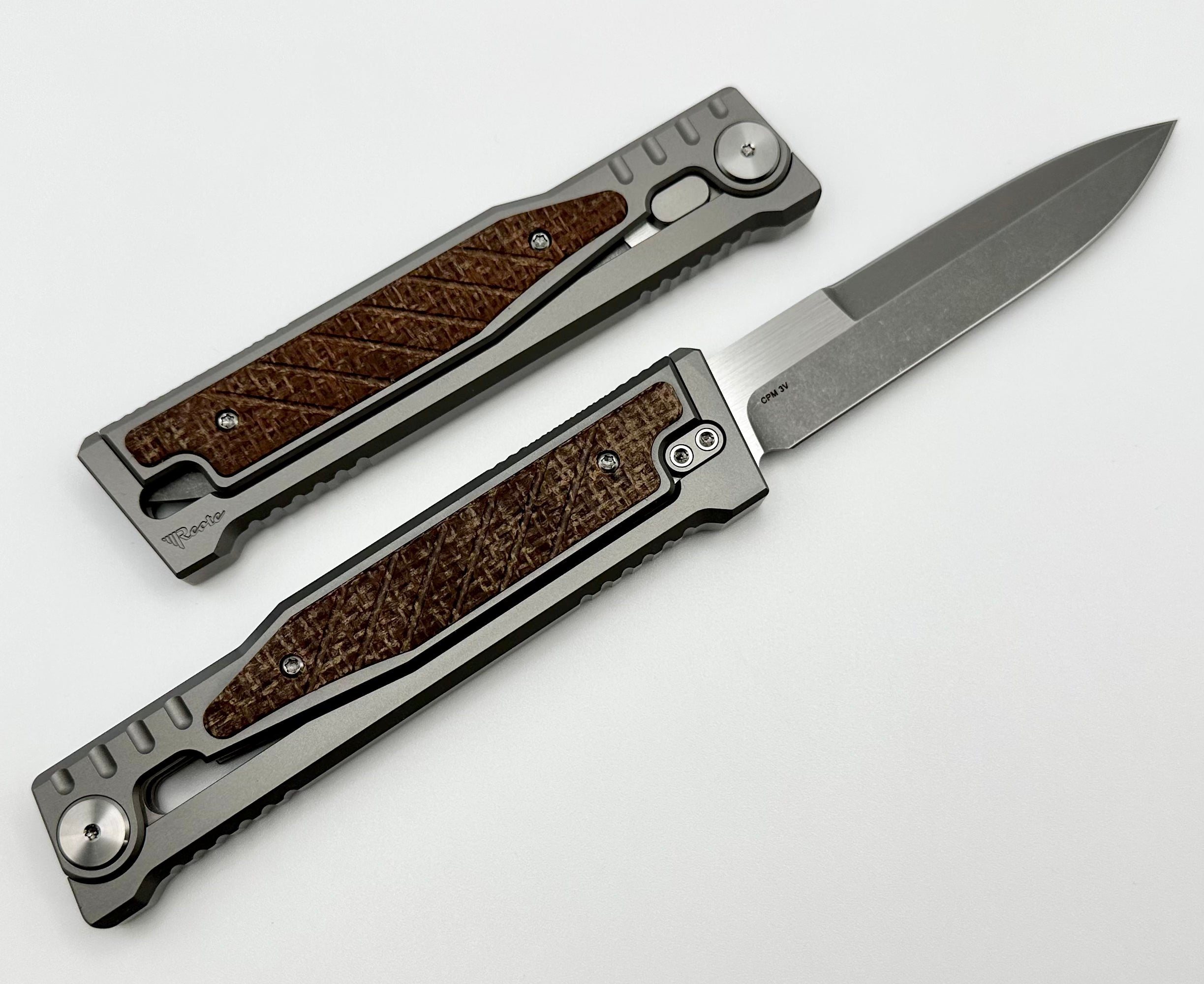 Reate EXO Ultimate EDC Knife - Titanium & Burlap Micarta Handle with CPM-3V Blade
