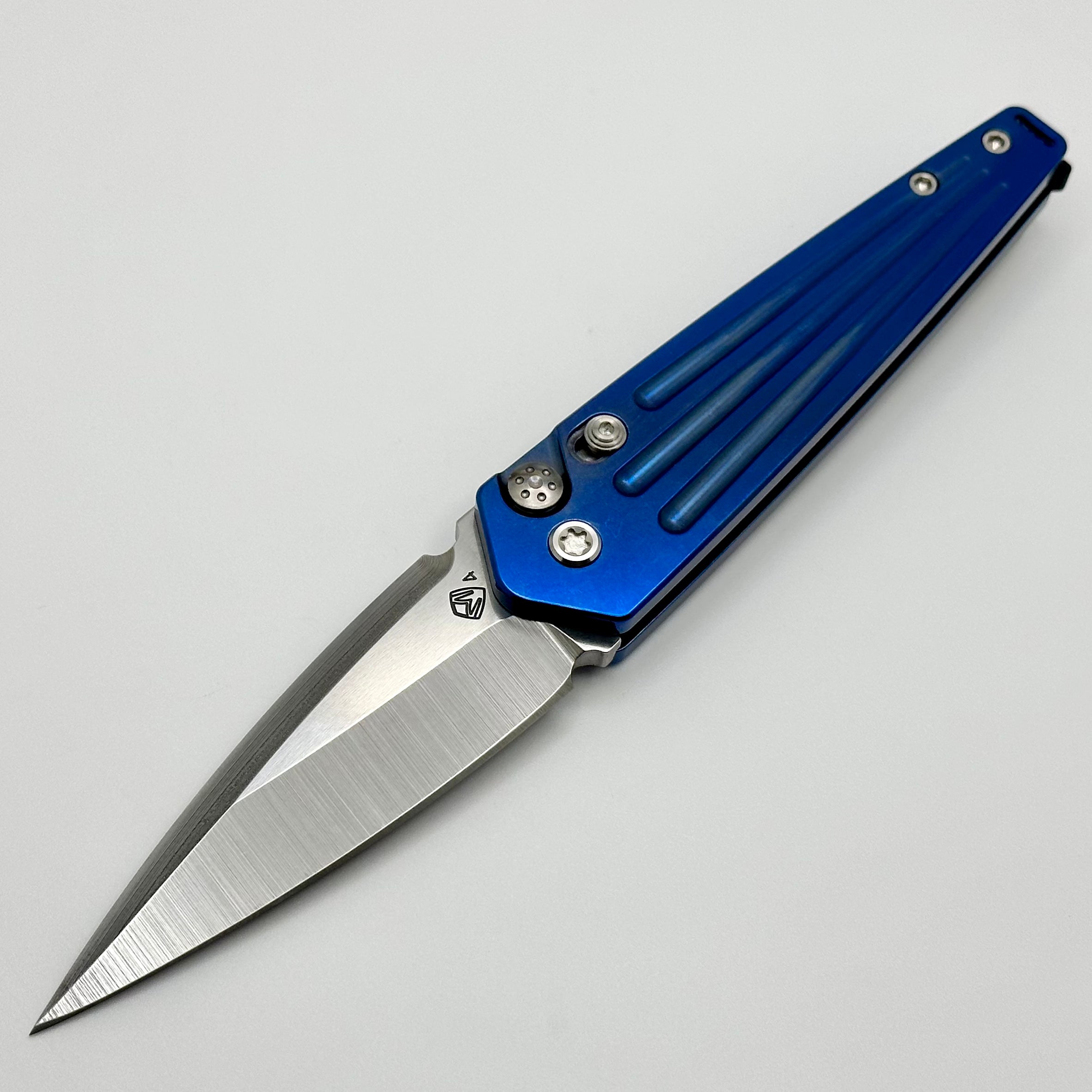 Premium Medford Nosferatu Auto Knife - Blue Tumbled Handles & S45VN Blade