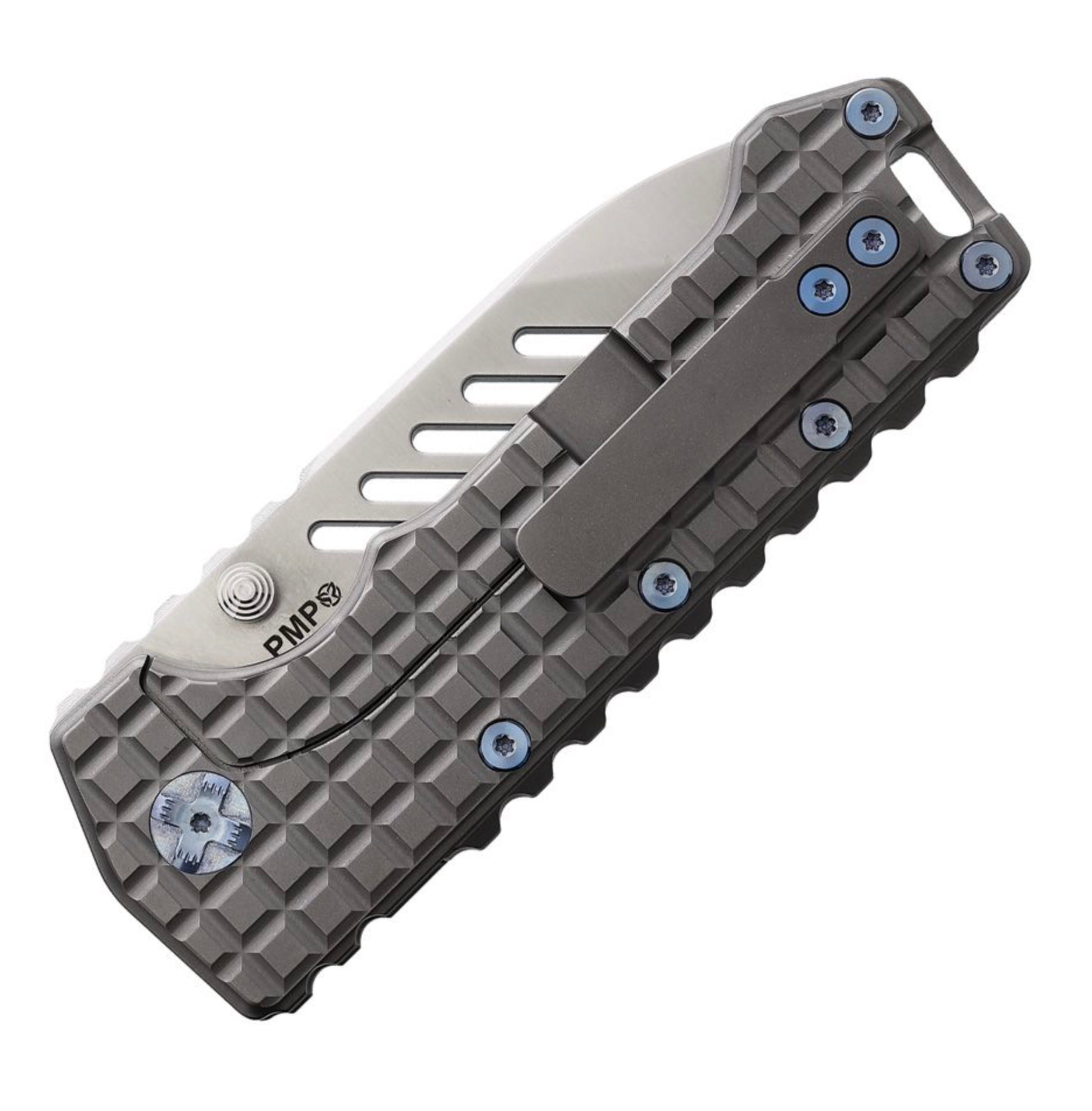 Premium PMP Knives Kodiak Frame Lock Titanium Folding Knife - M390 Steel & Blue Hardware