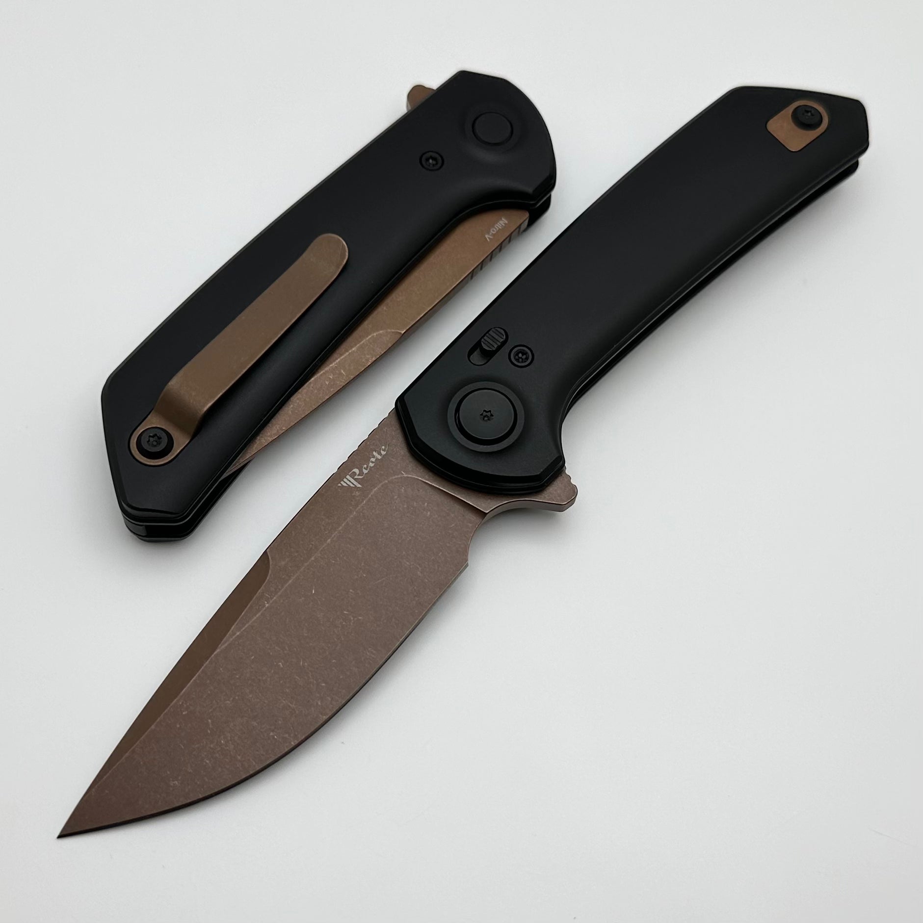 Reate Knives PL-XF: Premium Black Aluminum & Bronze PVD Folding Knife