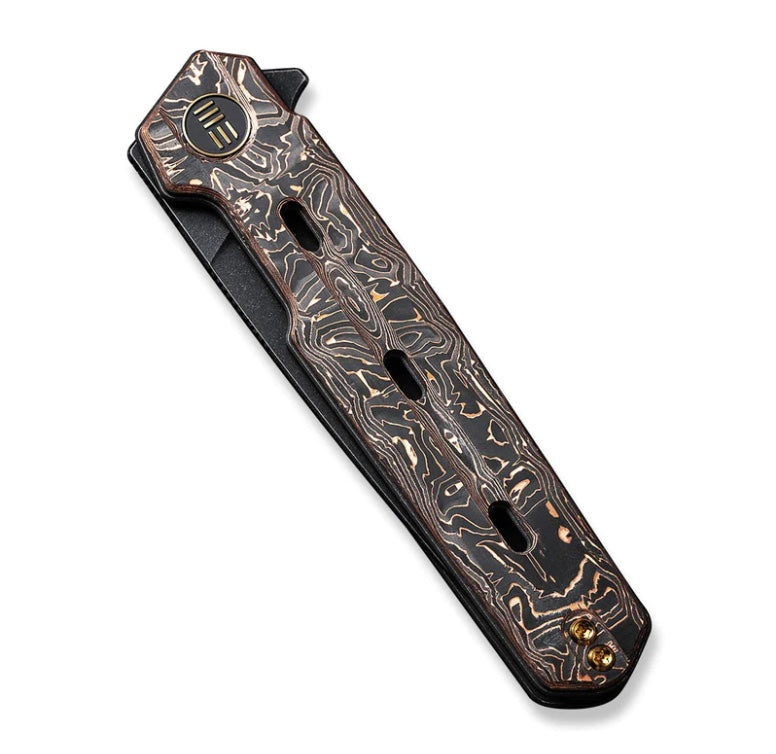 Premium WE Knife Navo Flipper - Copper Foil Carbon Fiber & Black Stonewash CPM-20CV