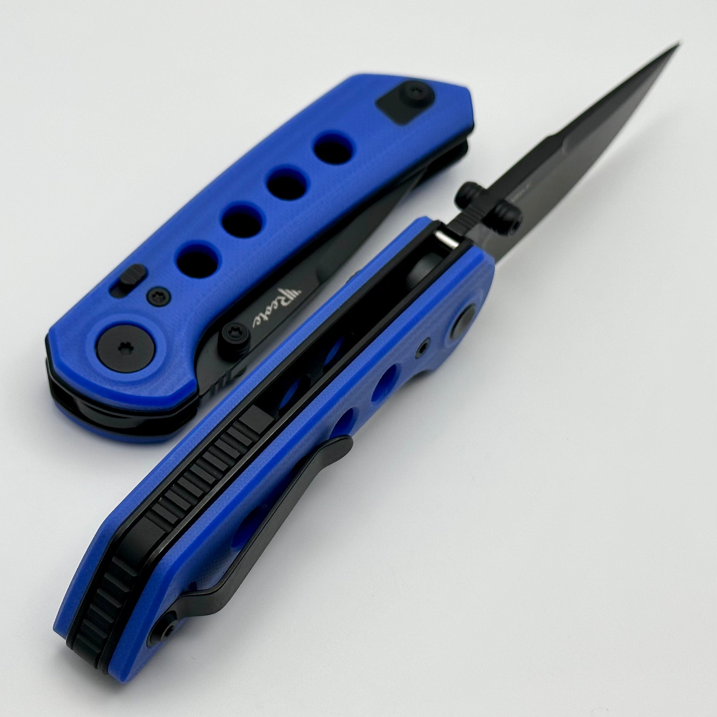 Reate Knives PL-XT Premium Folding Knife - Blue G-10 Handle & Black PVD Nitro-V Blade