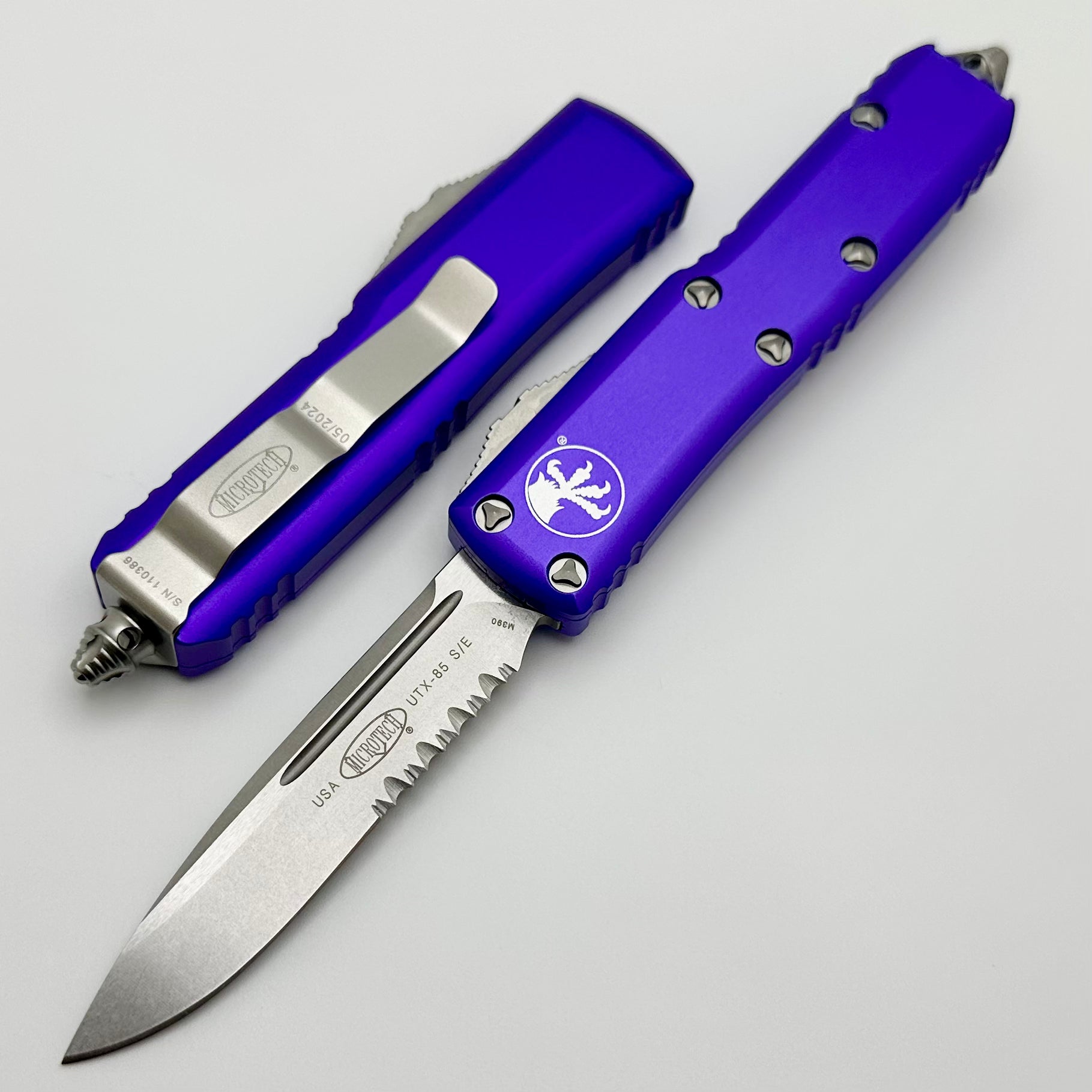 Premium Microtech UTX-85 EDC Knife - Stonewash & Purple