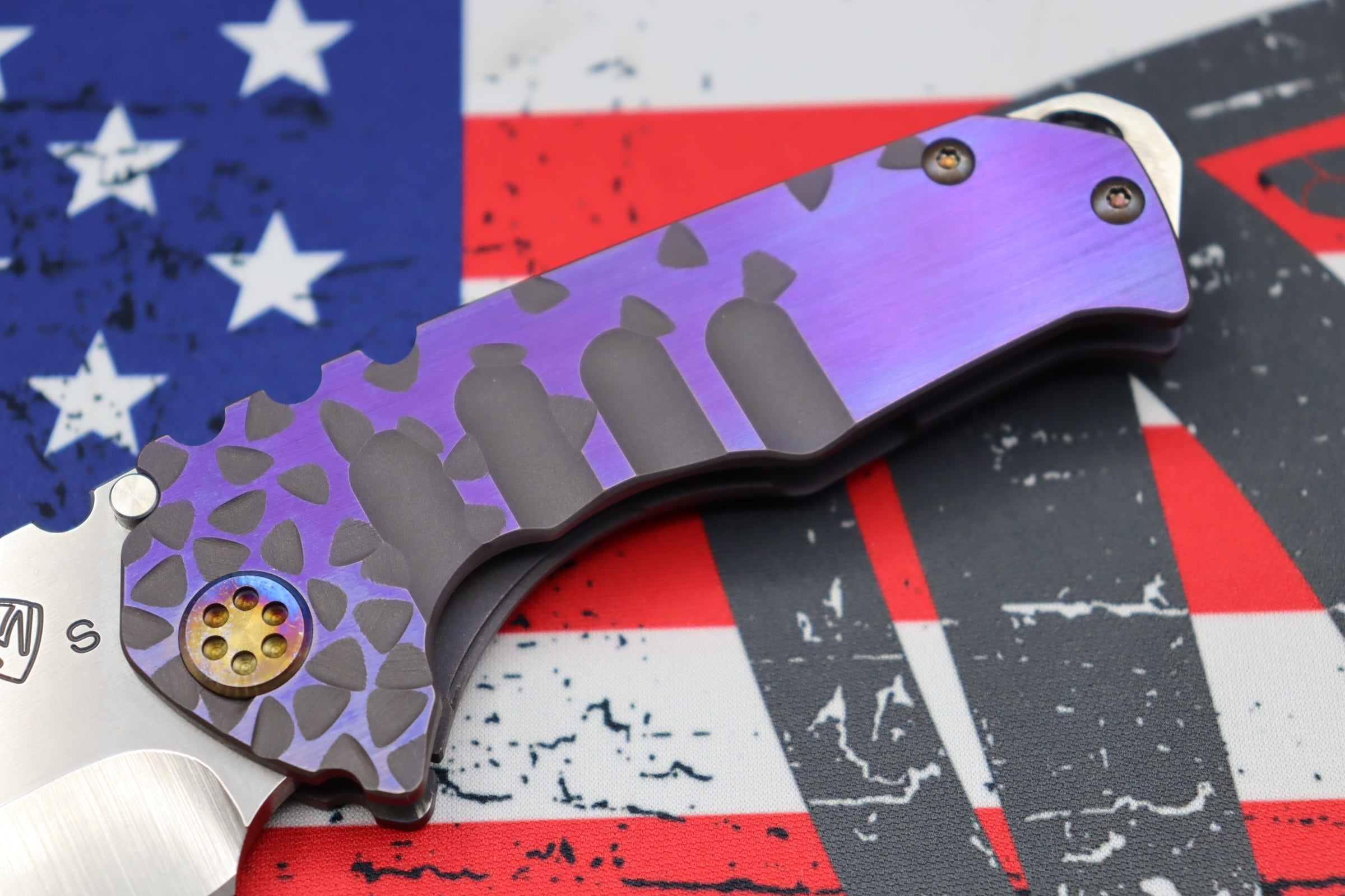 Medford Praetorian Genesis Tanto Knife - Premium S35VN Blade with Violet Sculpted Handles & Flamed Hardware