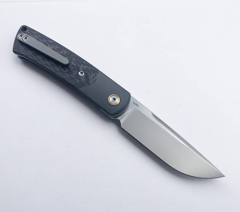 Premium Reate Knives Tribute: Frosted Satin M390 with Zirconium & Carbon Fiber