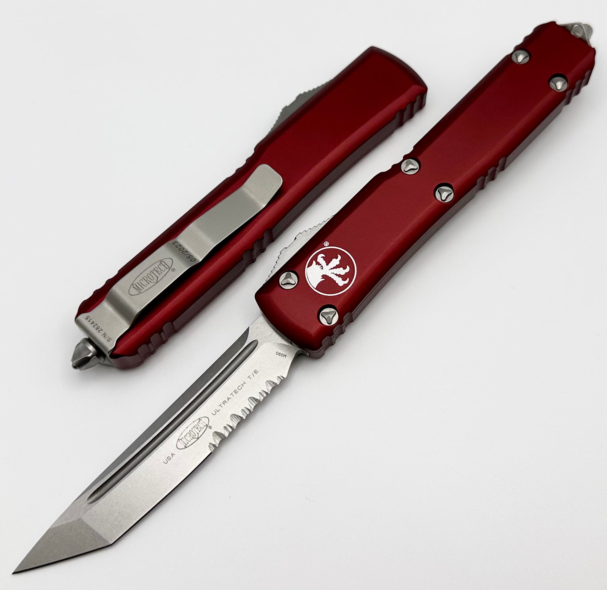 Microtech Ultratech Tanto Premium Tactical Knife - Stonewash Partial Serrated & Merlot