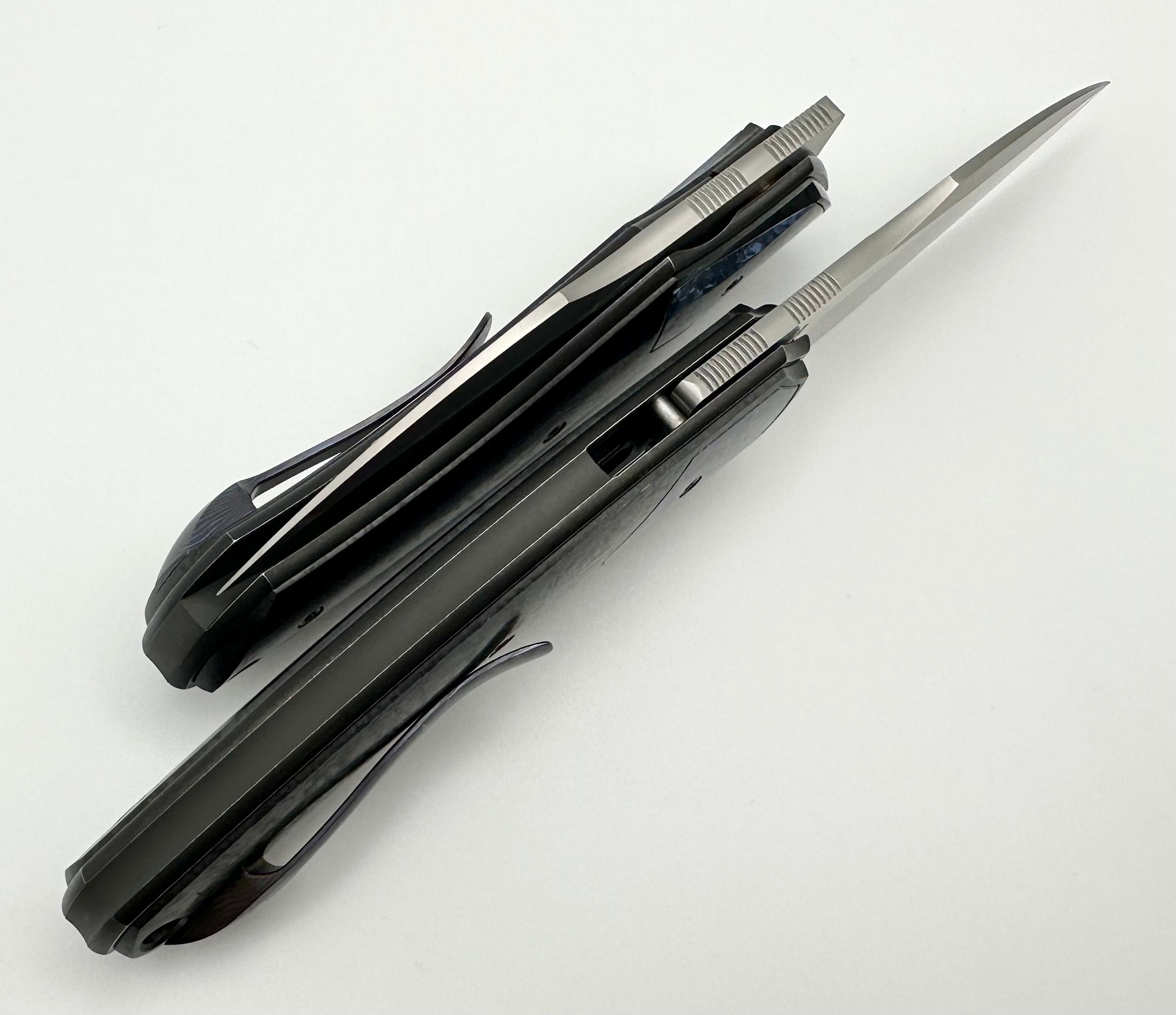 Premium Custom Knife Factory Davless: Crystal Ti & Blue Crystal Ti with CKF Wash S90V Blade