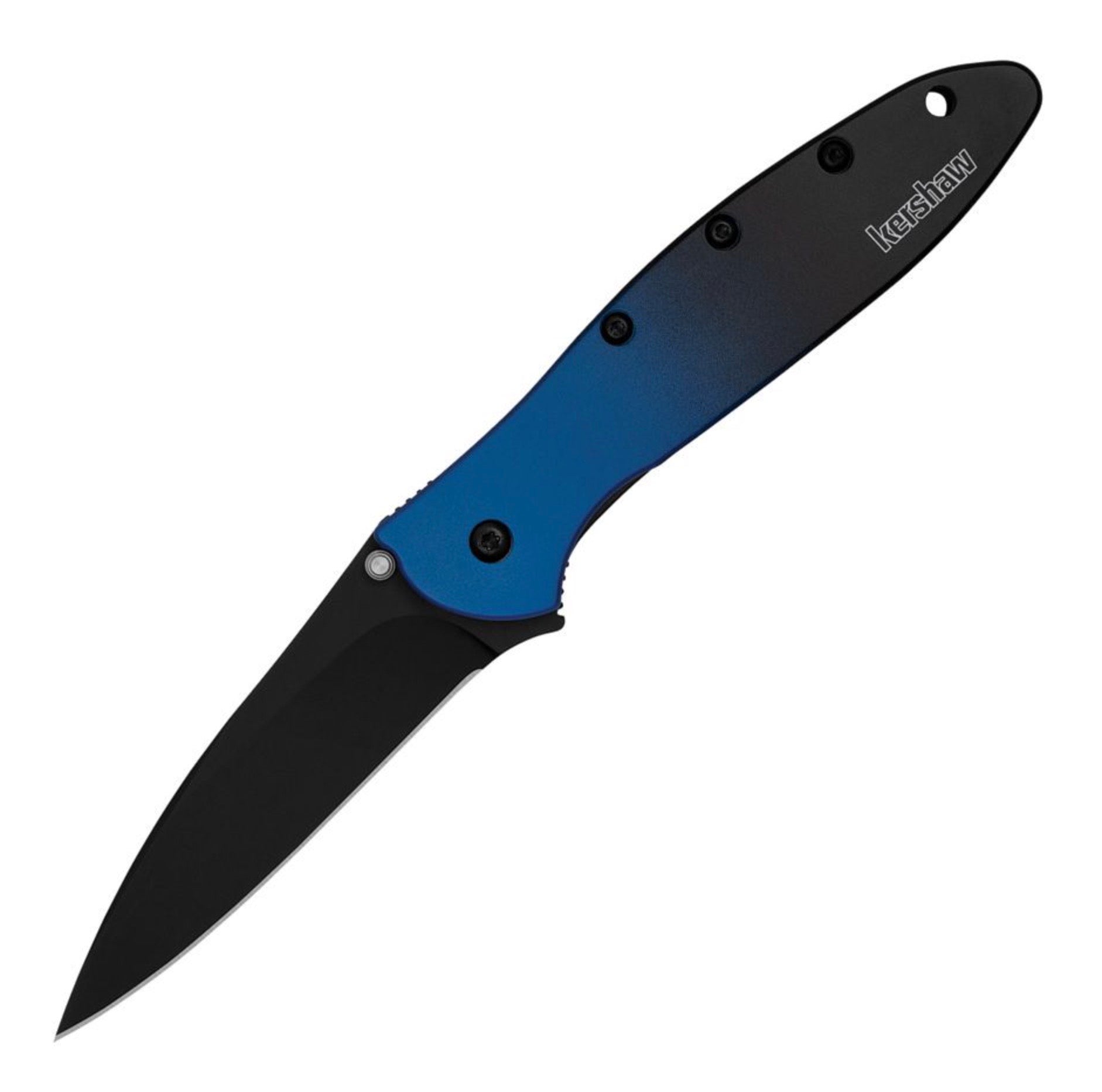 Kershaw Leek Black Oxide MagnaCut Folding Knife - Premium Blue/Black Fade Aluminum Handles
