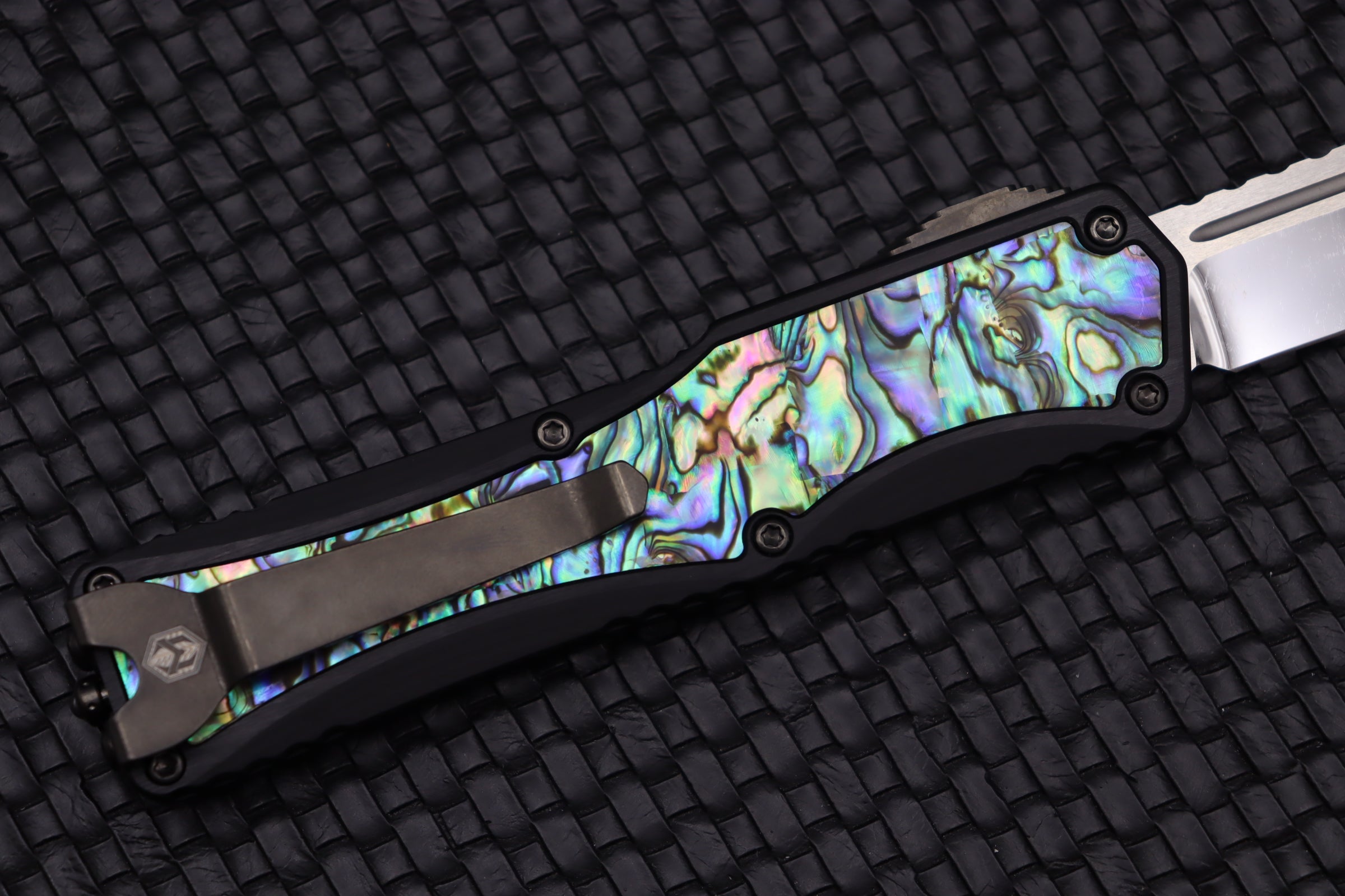 Premium Heretic Knives Colossus: Abalone & Tanto Cracked Ice Mirror Polish Edition