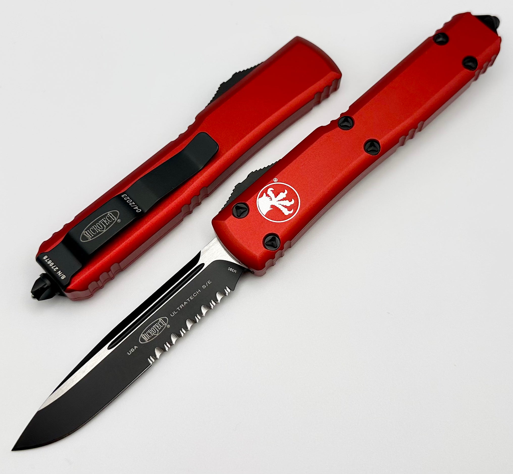 Premium Microtech Ultratech Tactical Knife - Red & Black Partial Serrated Edge