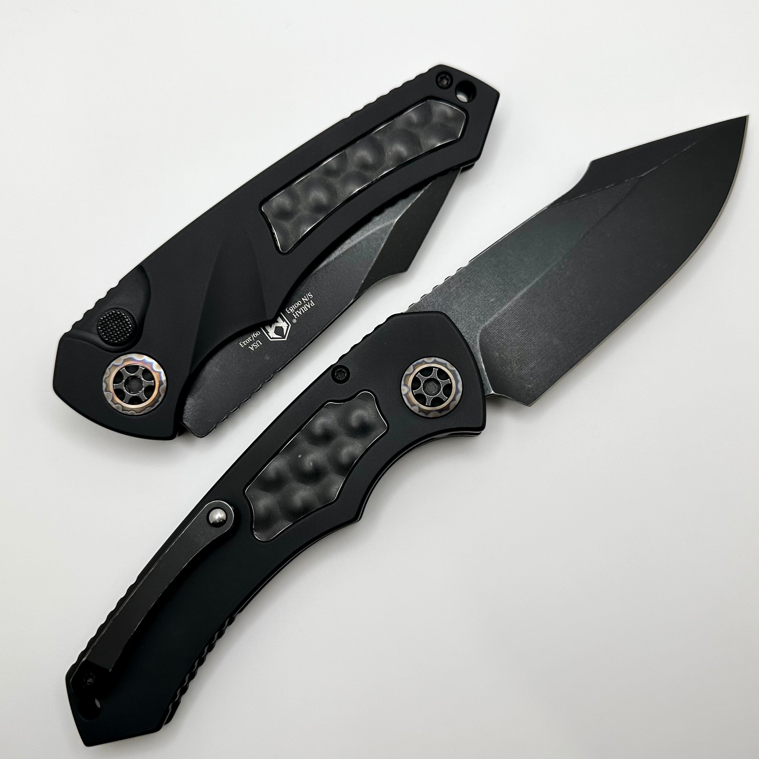 Heretic Knives Pariah Auto Battleworn Black - Premium Tactical Folding Knife with MagnaCut Blade & Bubble Inlays