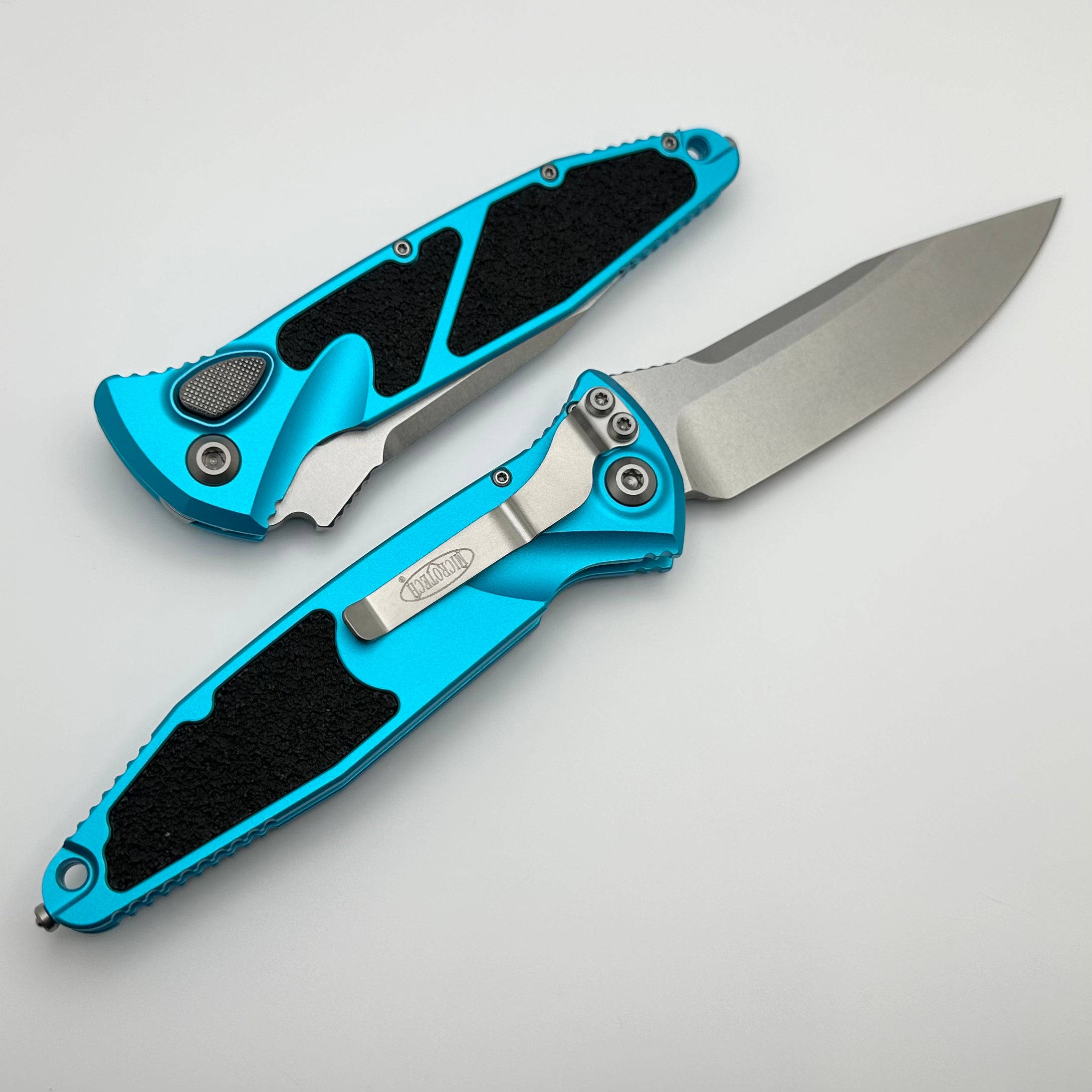 Premium Microtech Socom Elite Auto Tactical Knife - Turquoise Handles & Stonewash Blade