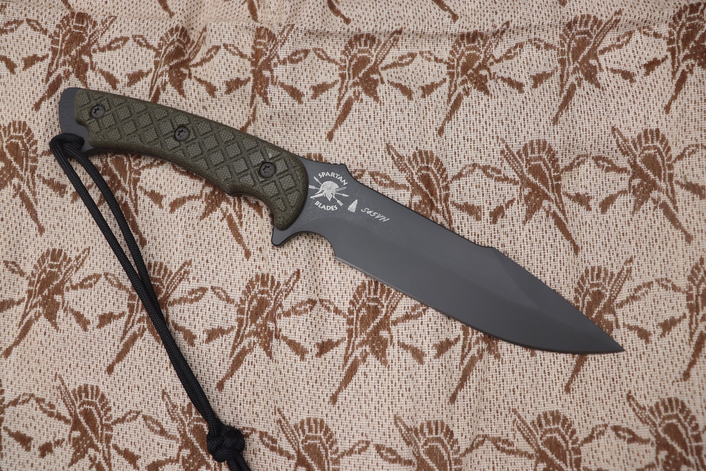 Spartan Blades Horkos Black Combat Knife - Premium Green Micarta Handle & Black Molle Sheath