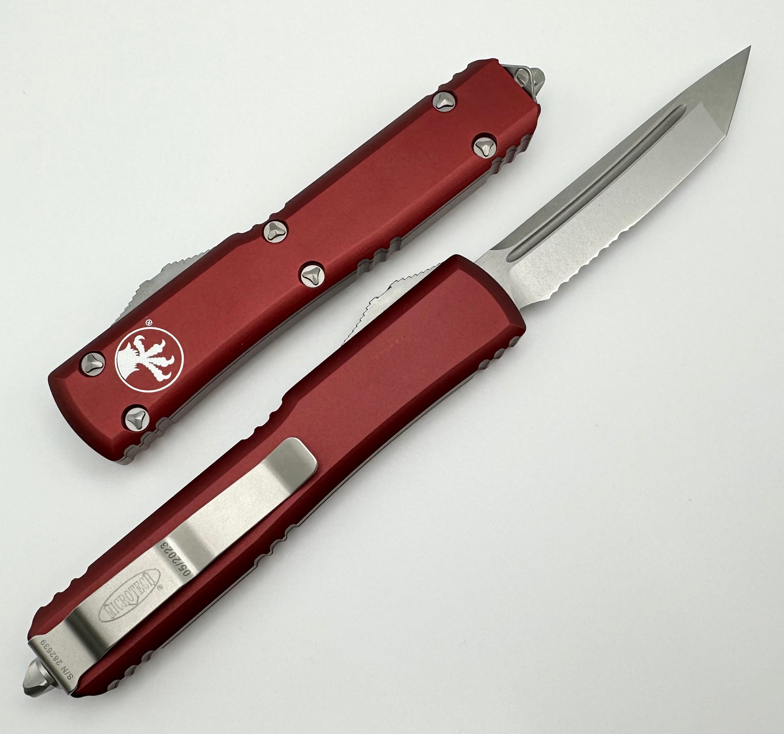 Microtech Ultratech Tanto Premium Tactical Knife - Stonewash Partial Serrated & Merlot