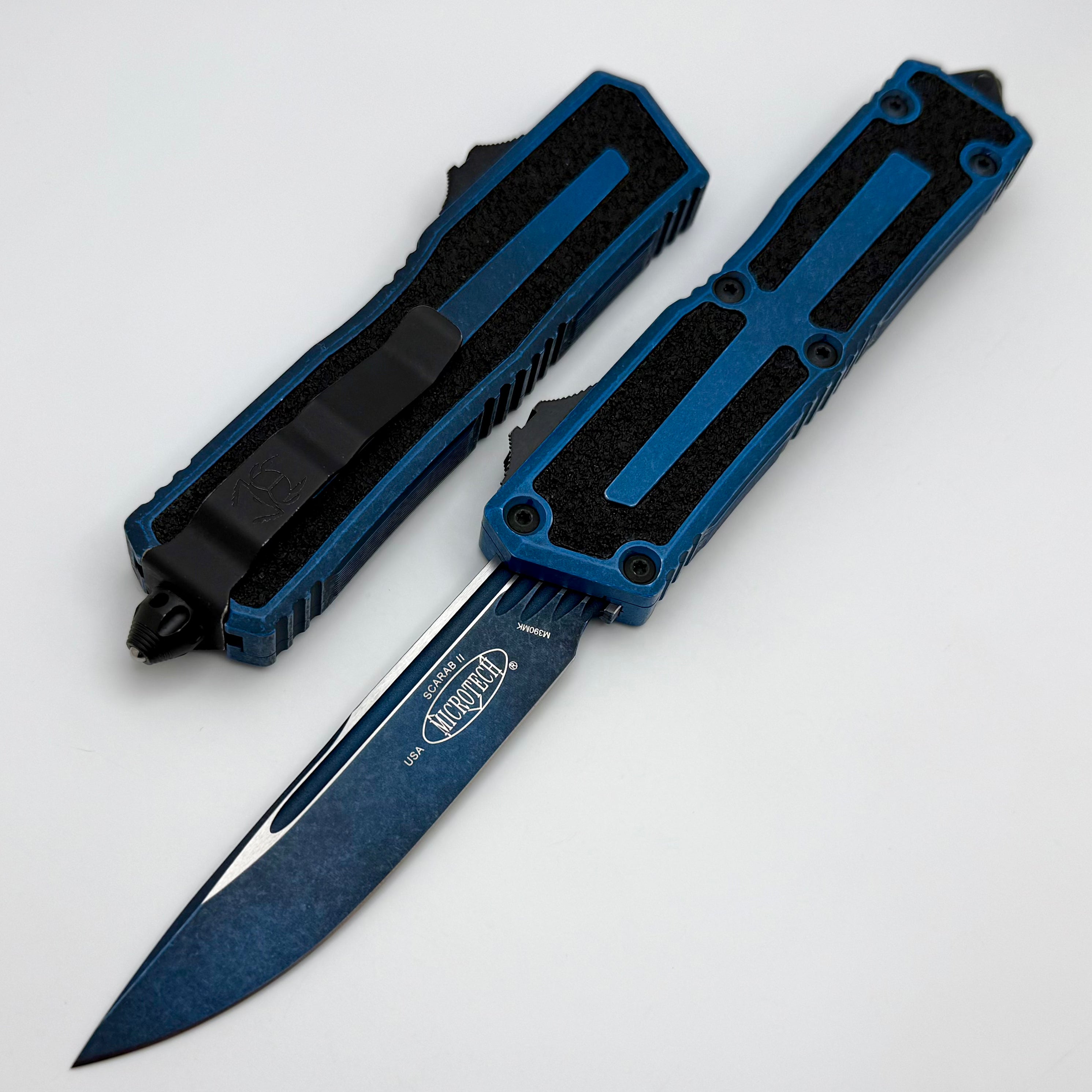 Microtech Scarab 2 Gen 3 Tactical OTF Knife - Weathered Blue Handle