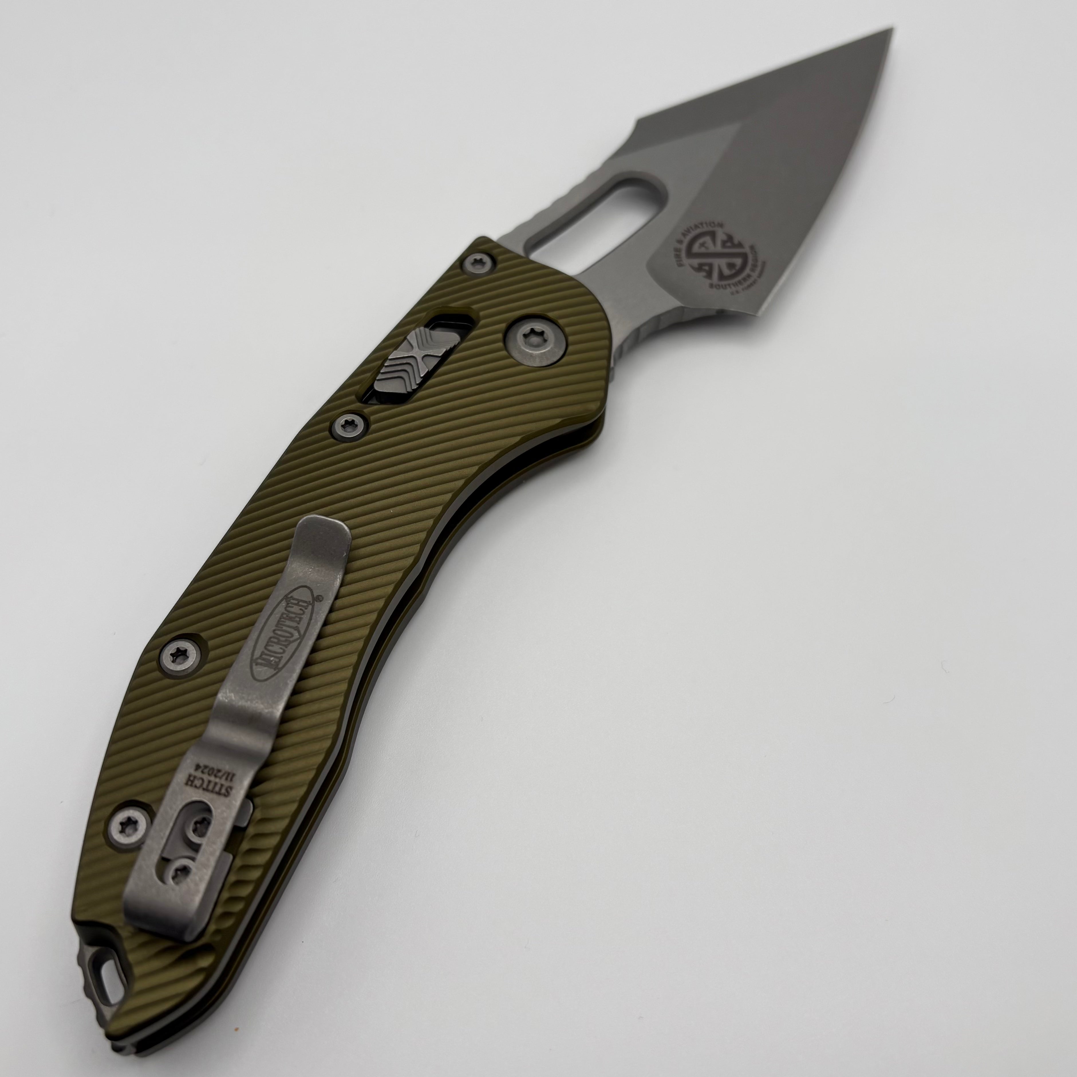 Premium Pre-owned Microtech Stitch RAM LOK Knife - OD Green Aluminum, M390MK Blade