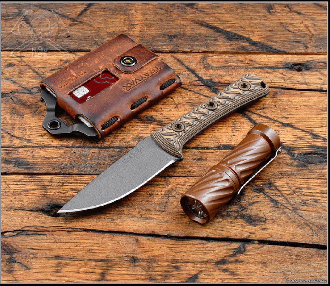 RMJ Tactical Utsidihi Premium Fixed Blade Knife - Hyena Brown G-10 & Nitro-V Steel