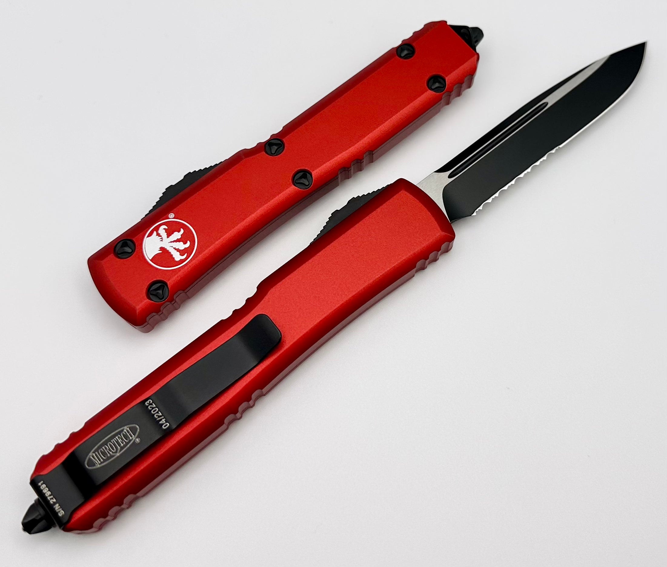 Premium Microtech Ultratech Tactical Knife - Red & Black Partial Serrated Edge