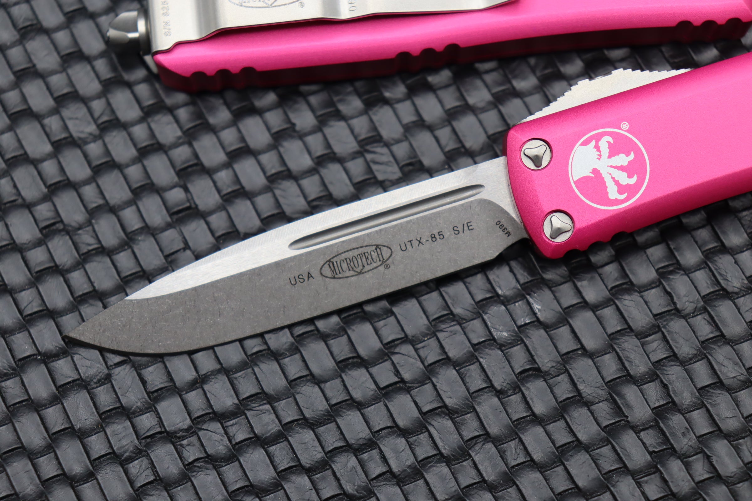 Premium Microtech UTX-85 Tactical Knife - Stonewash & Pink Finish