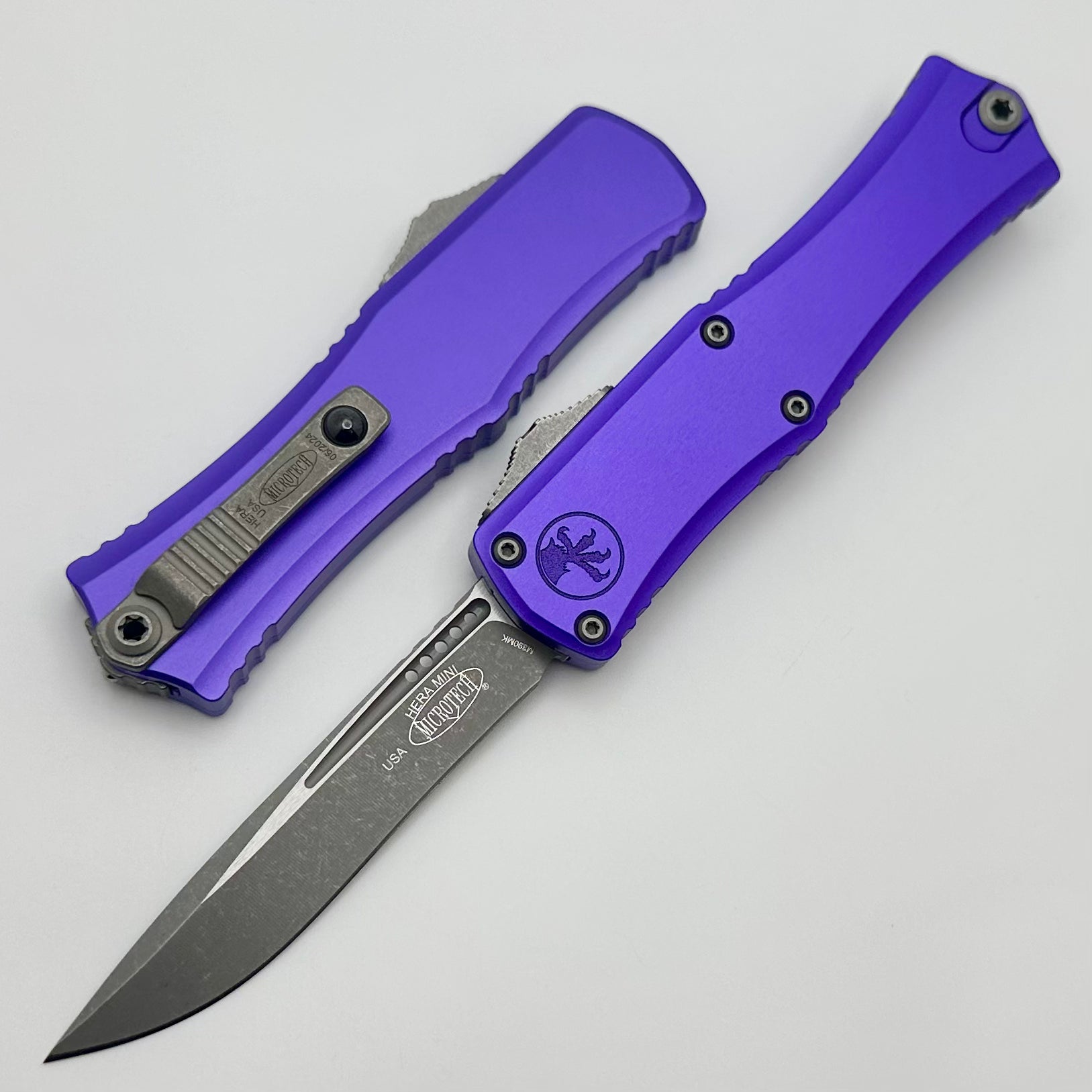 Premium Microtech Mini Hera Apocalyptic EDC Knife with Purple Handle