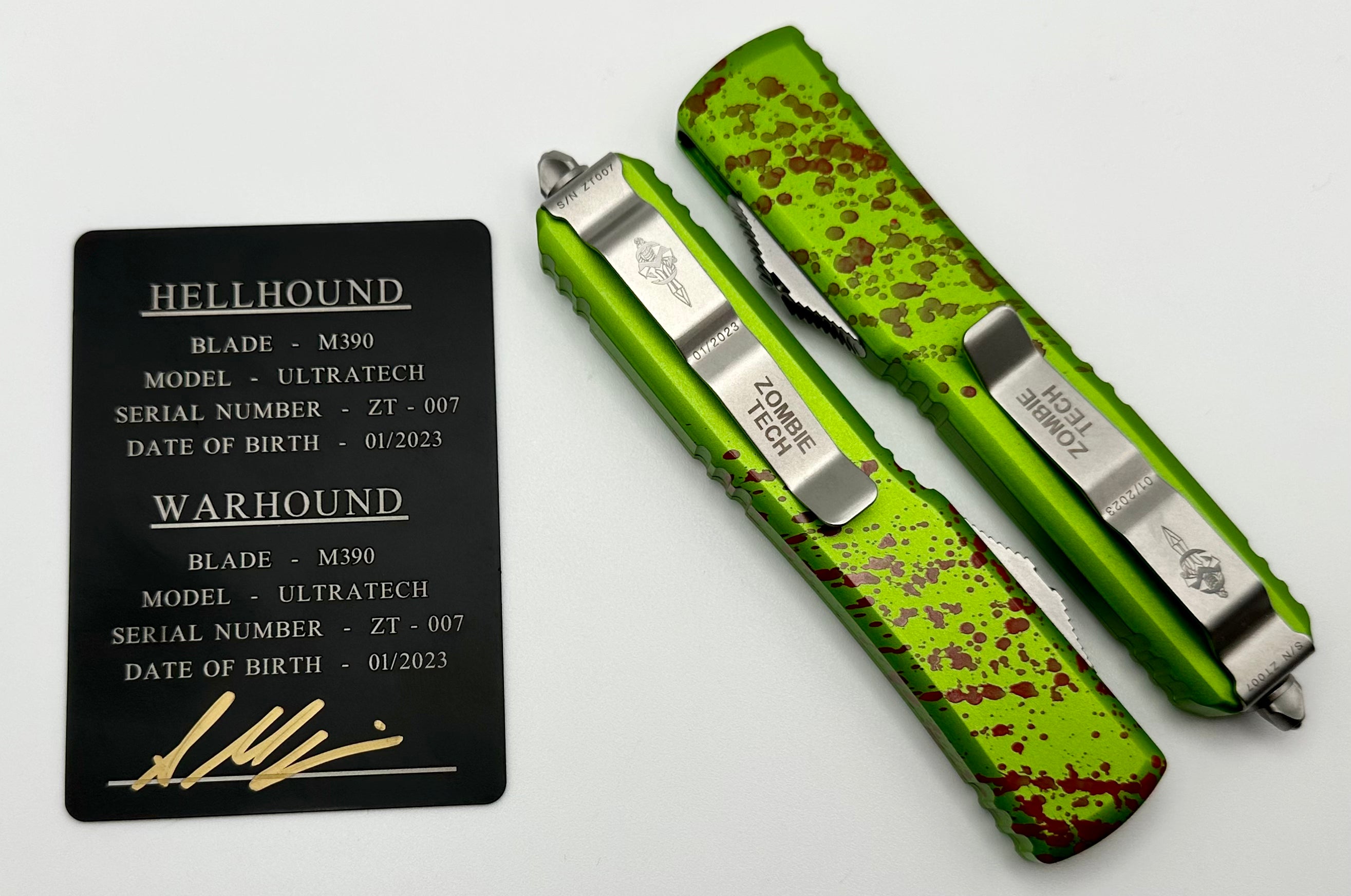 Premium Microtech Ultratech Zombie-Tech Hellhound & Warhound Signature Set - Stonewash Finish