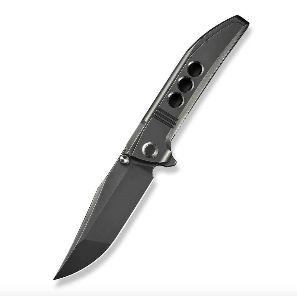 WE Knife Ezinta Flipper - Premium Polished Gray Titanium Integral Handle with Satin Holes & M390 Blade