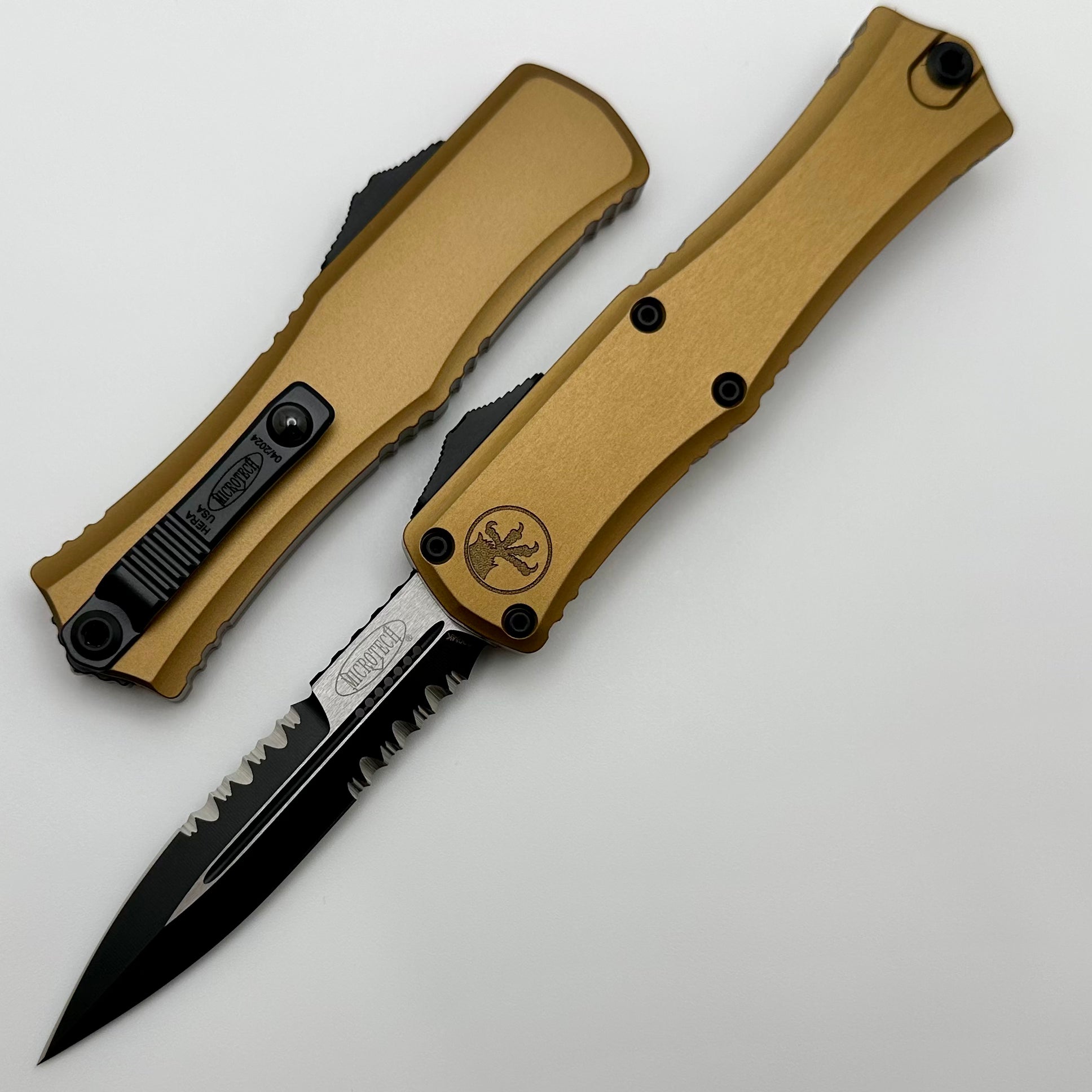 Microtech Premium Mini Hera Tan OTF Knife with Partial Serrated Blade - Ultimate EDC Companion