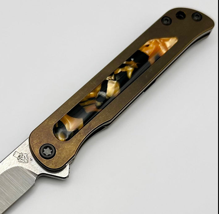 Medford T-Bone Ultimate Bronze Titanium Flipper Knife with Tortoise Shell Inlay & S45VN Blade