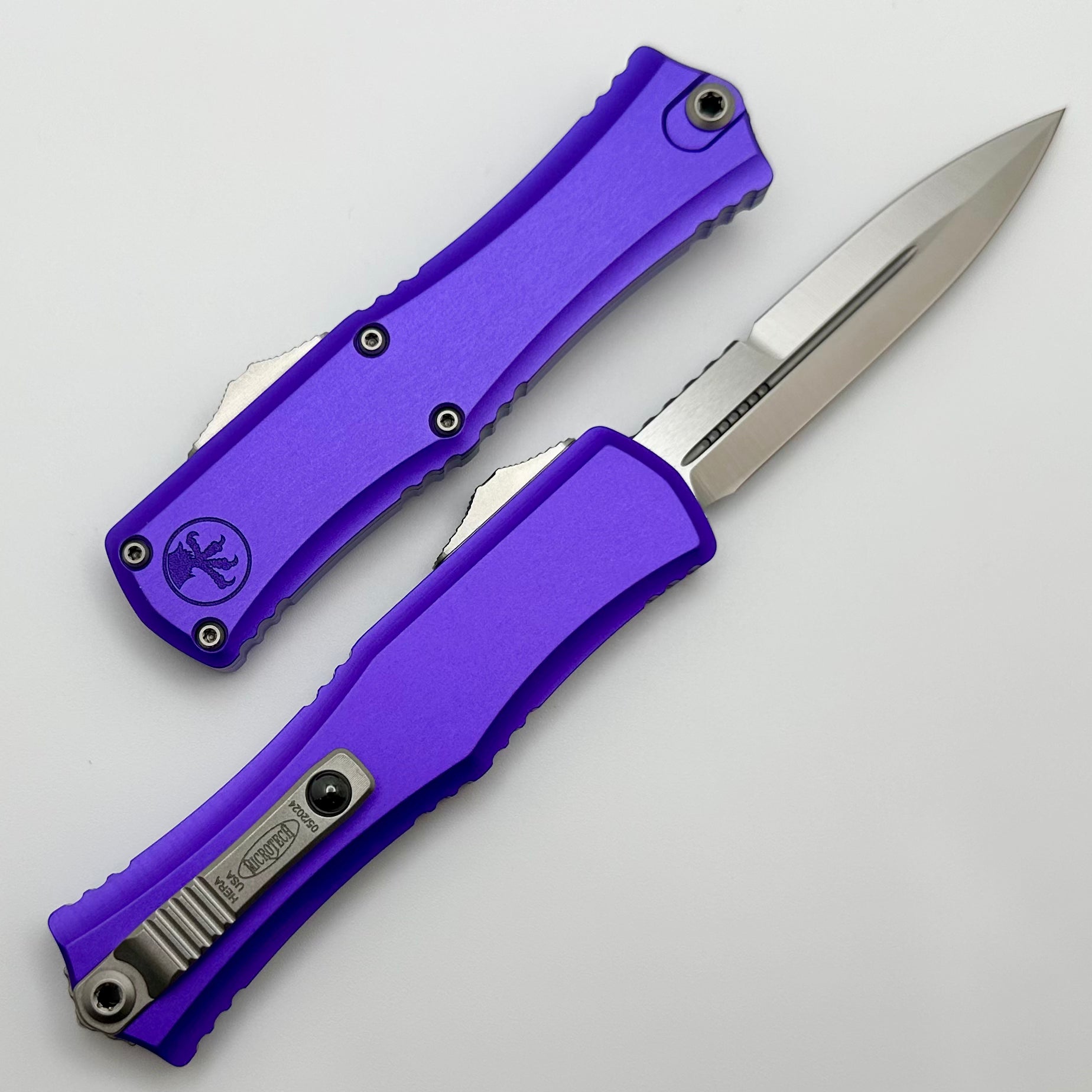 Premium Microtech Mini Hera OTF Knife - M390MK Blade & Purple Aluminum Handle