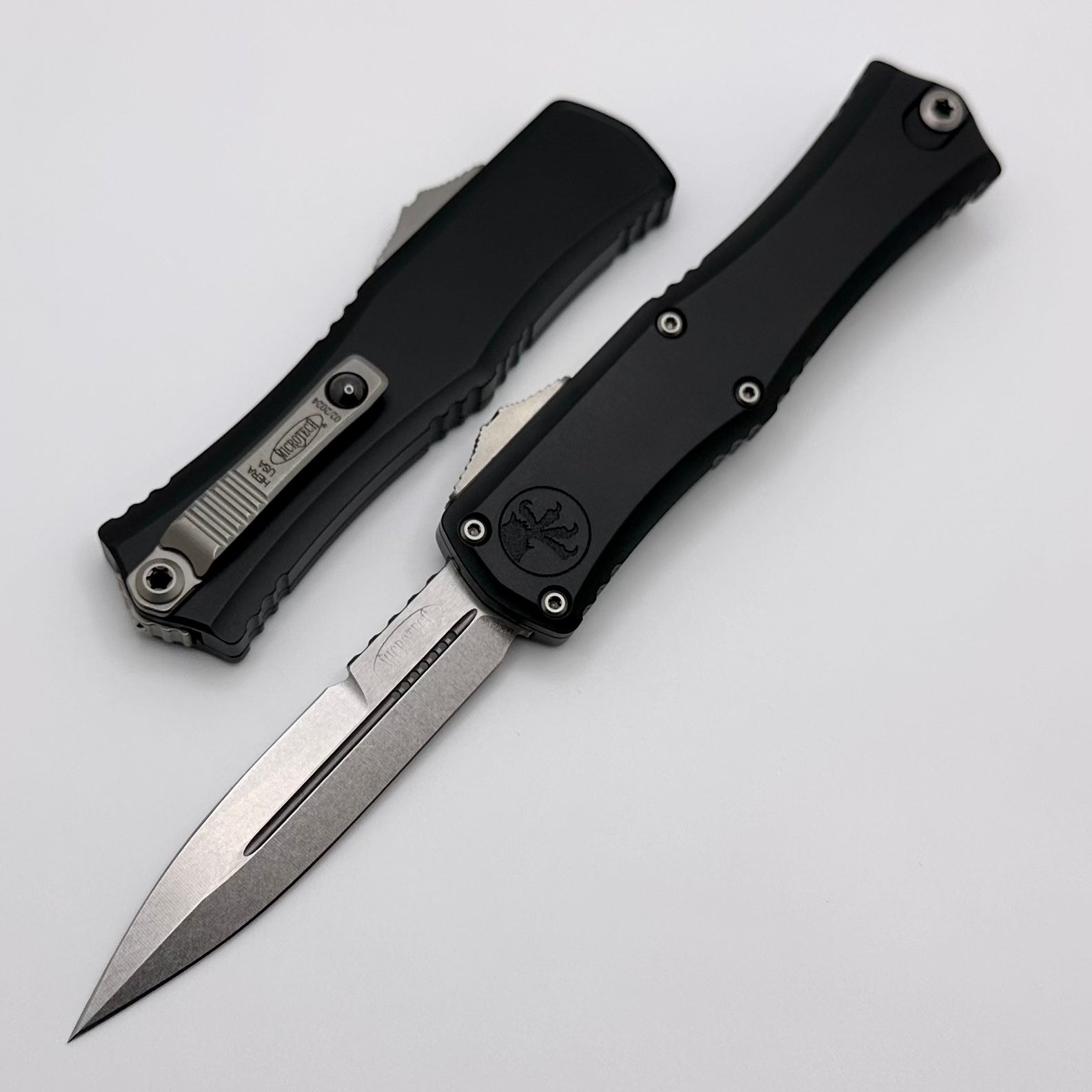 Microtech Mini Hera Stonewash Bayonet - Premium M390MK Blade with Black Aluminum Handle