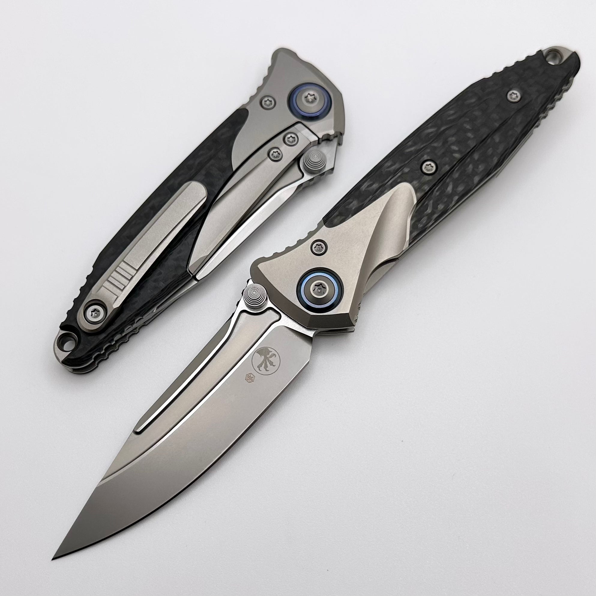 Microtech Socom Bravo Mini S/E Tactical Knife | Premium Carbon Fiber & Blue Titanium Design