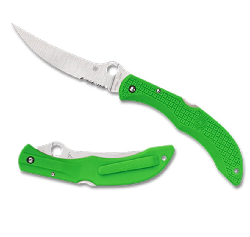 Premium Spyderco Catcherman Salt Green LC200N Folding Fillet Knife