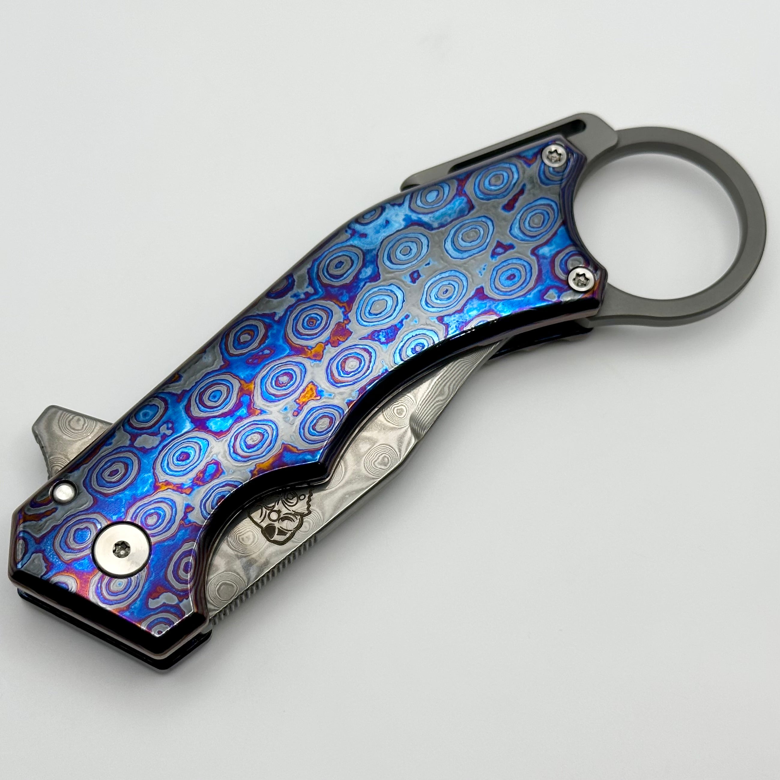 Ultimate Ringed Rhino Flipper Knife - Jon Graham x Mechforce Collaboration | Rose Damascus & Zircuti Handles