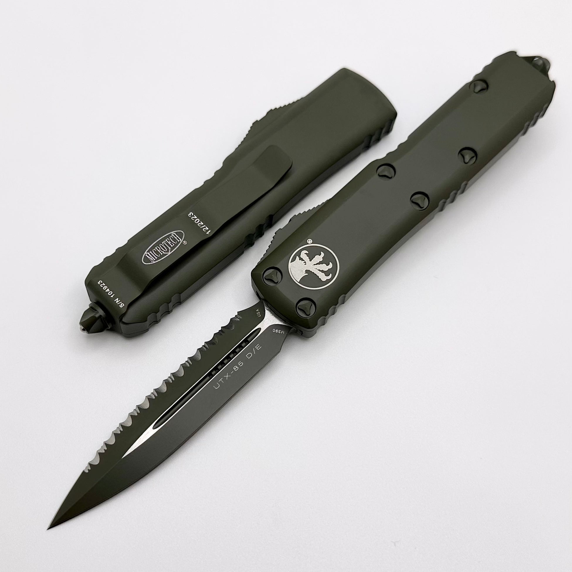 Microtech UTX-85 Premium EDC Knife - Double Edge Serrated, OD Green Cerakote